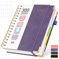 Lined Spiral Journal Notebook, 300 Numbered Pages A5 Size 5 Subject Notebooks College Ruled with Tabs and Removable Dividers, 100GSM Thick Spiral Ruled Lined Writing Journal, Hardcover Leather Notebook for Work, School (Purple)