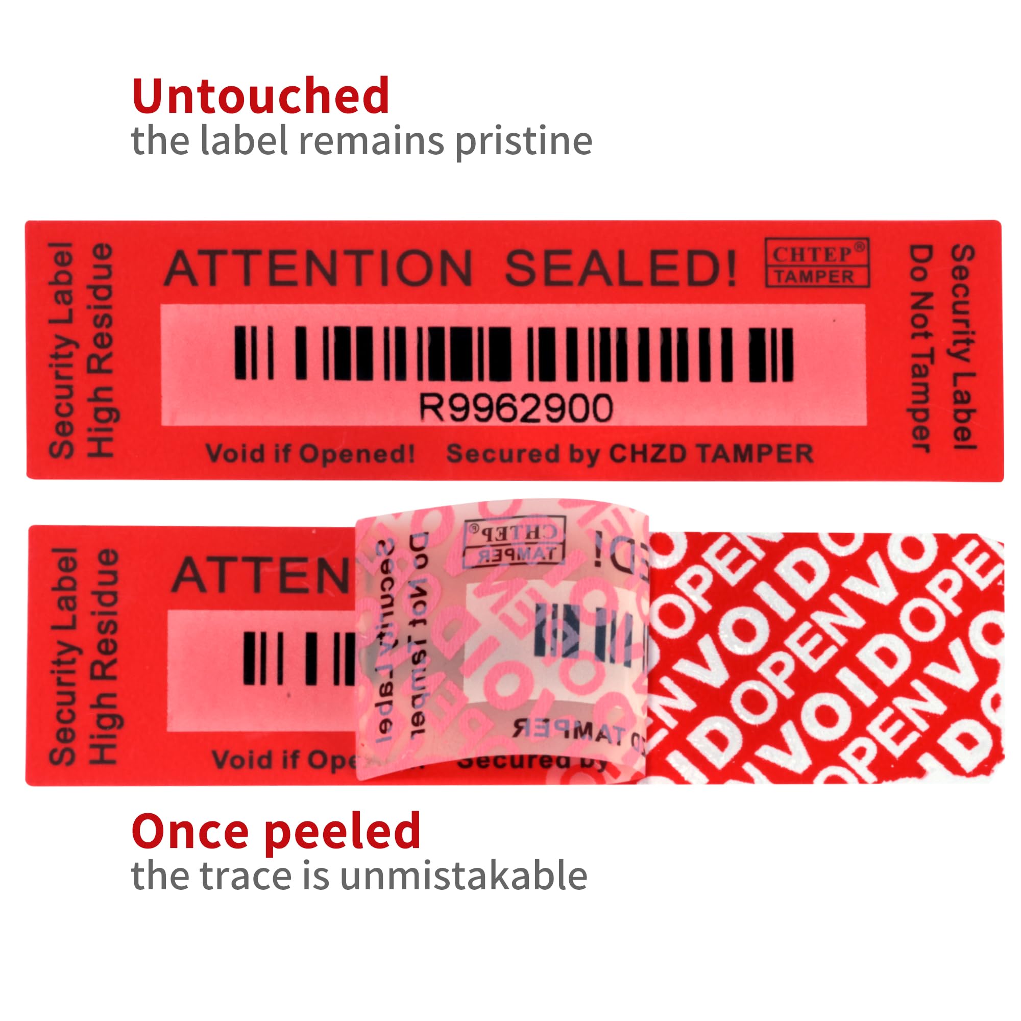 ChtepTamper 100 Pieces Total Transfer Tamper-Evident Stickers Security Labels Great for Goods Shipping,Exchange of Agency Files, Privacy Protection or More(Serial Number 1 * 3.54inches Red)