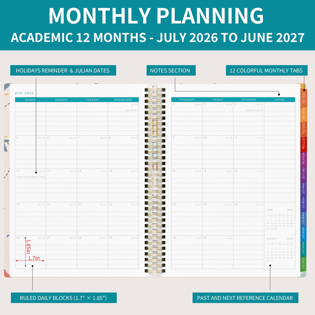 Teacher Planner 2026-2027 Academic Lesson Planner,July 2026 to June 2027, 8.5" x 11" Lesson Plan Book, Weekly and Monthly Academic Planner with Colourful Monthly Tabs