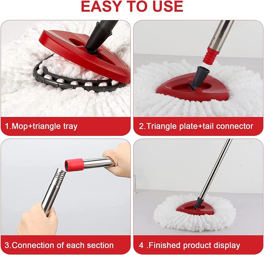 Spin Mop Head Refill for Vileda/Ocedar EasyWring Spin Mop - Rotating Microfiber Triangle Replacement Pads Washable & Reusable fit All Floor - 3 Cloth 1 Mop Base 1 Handle