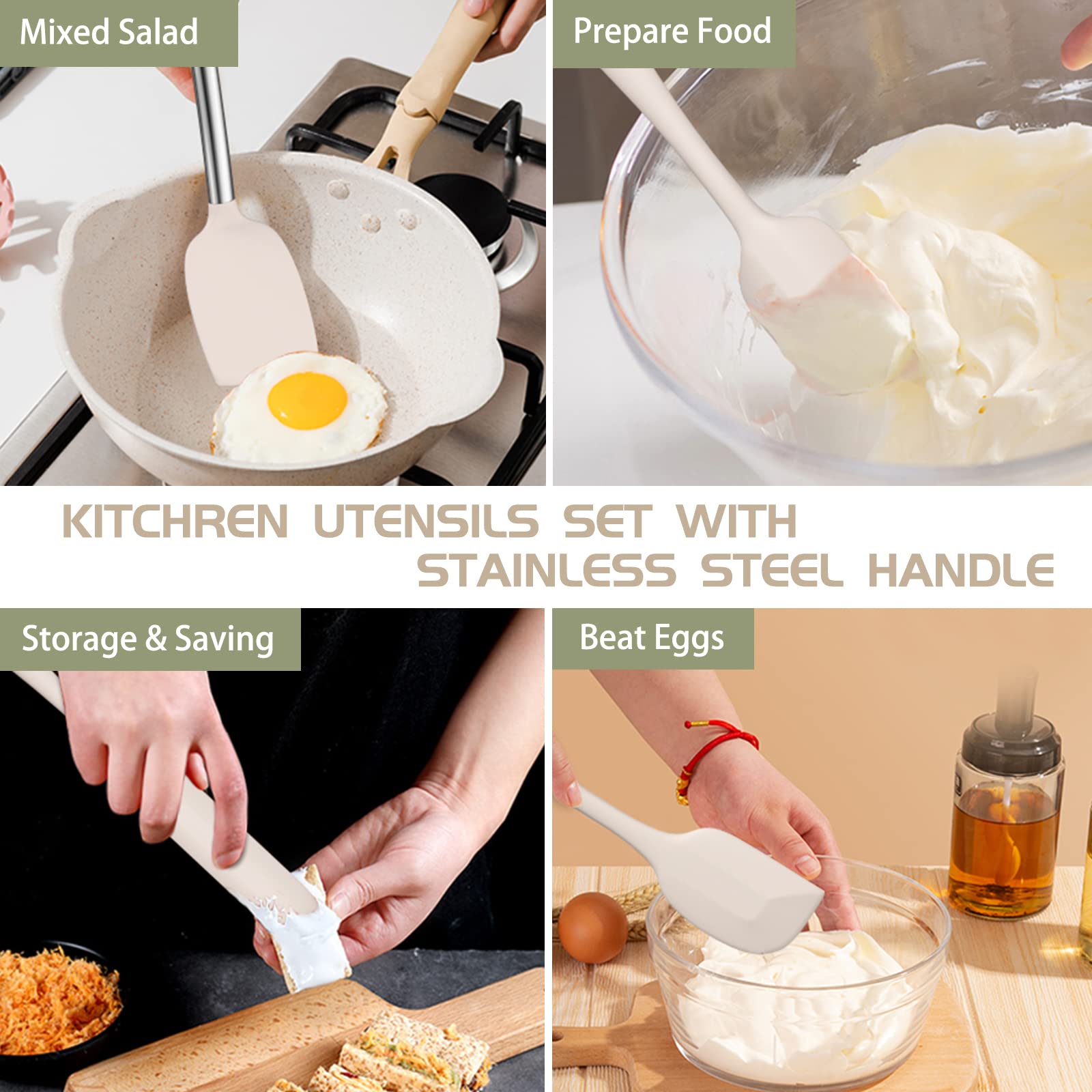 Stainless Steel Kitchen Cooking Utensil Set, Umite Chef 15 pcs Cooking Utensils - Nonstick Kitchen Utensils Cookware Set Spatula Set -Kitchen Gadgets Utensils Set, Kitchen Tools Gift