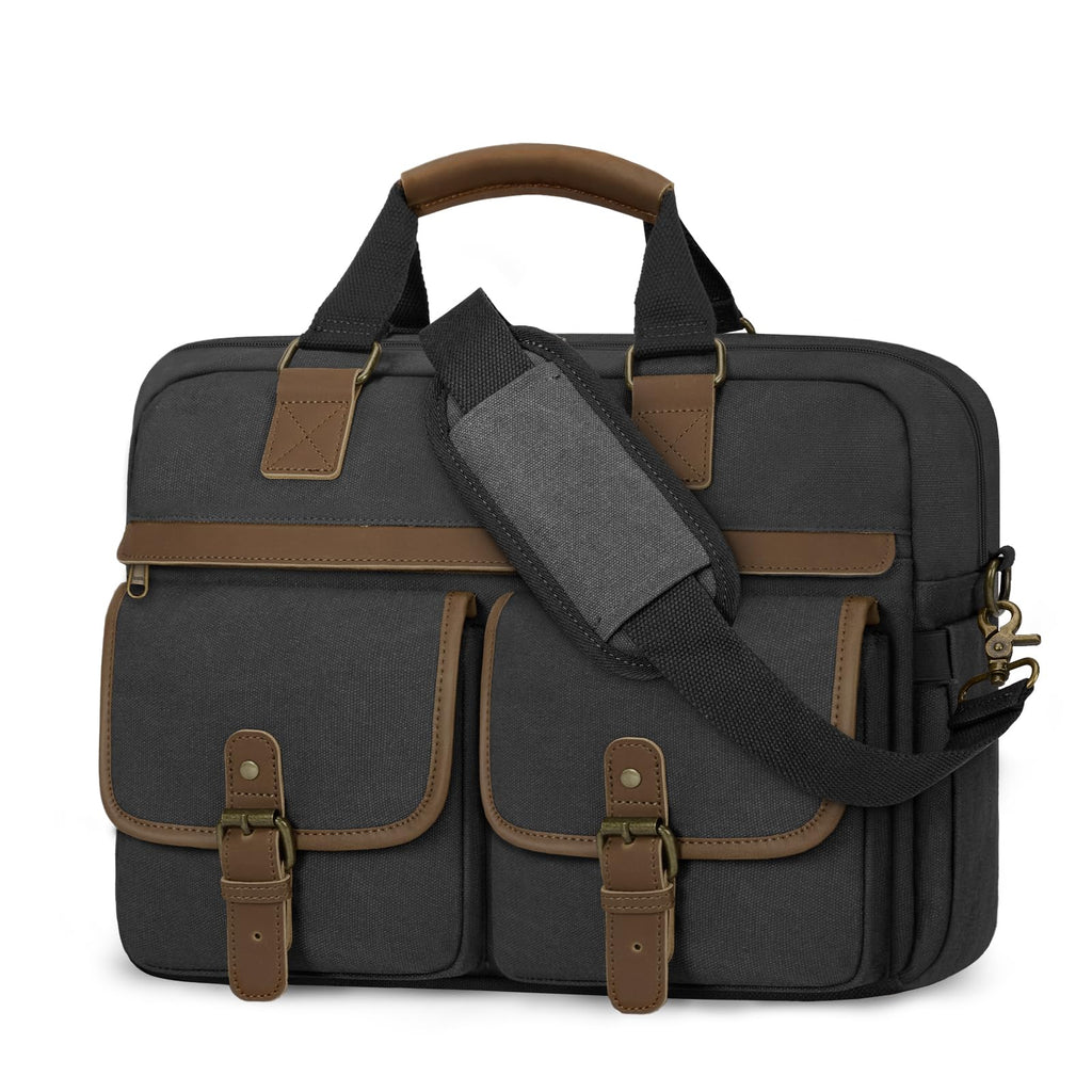 RAINSMORE Messenger Bag for Men 15.6 Inch Laptop Bag Canvas Water-Repellent Computer Bag Casual Office Work Briefcase Fashion Crossbody Shoulder Handbag
