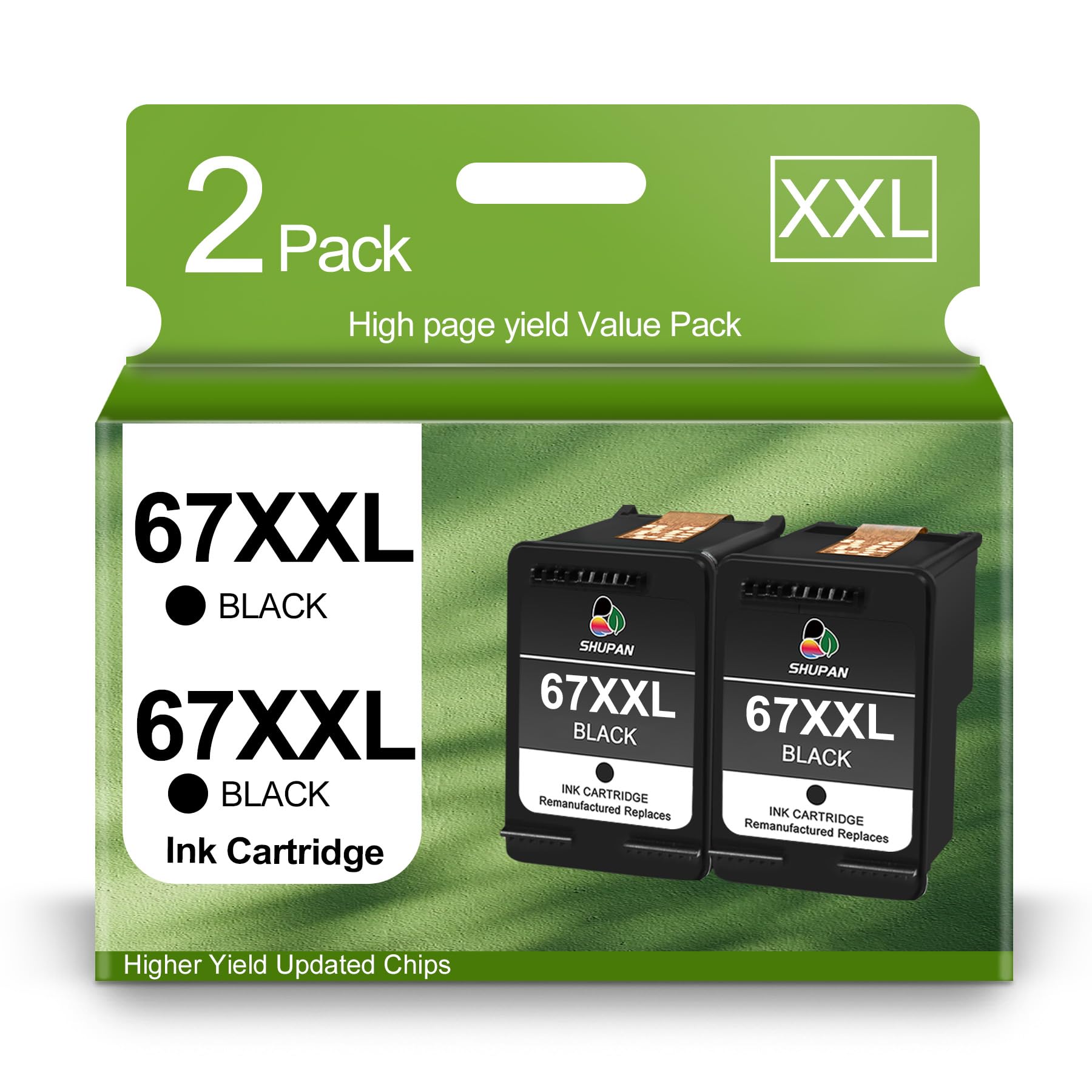 XXL 67 Ink Cartridge Black Replacement for HP 67XXL 67XL 67 Ink Cartridge Work with DeskJet 2700 2755e 4155e 4100 Series Envy 6000 6400 6055e Series Printer (2 Black)
