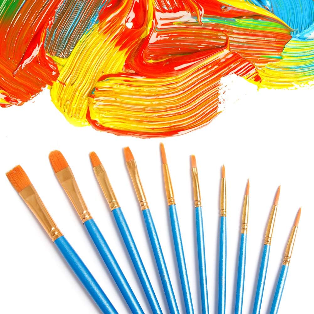 Acrylic Paint Brush Set,9 Packs / 90 pcs Nylon Hair Brushes for All Purpose Oil Watercolor Painting，Miniature Detail Painting Artist Professional Painting Kits