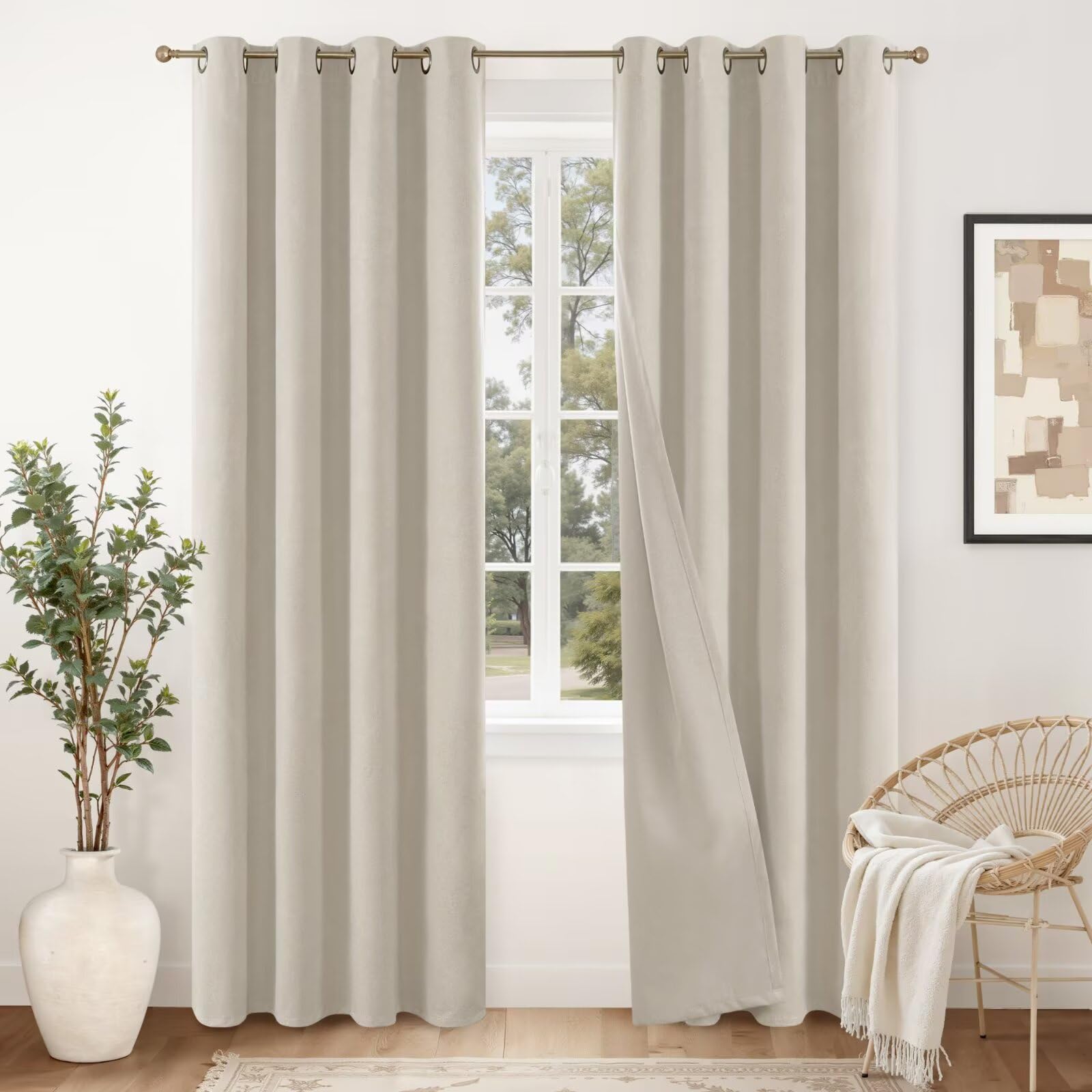 YoungsTex Blackout Curtains for Bedroom - Linen Curtains 84 Inches Long Thermal Insulated Light Blocking Grommet Window Drapes for Living Room, 2 Panels, 52x84 Inch