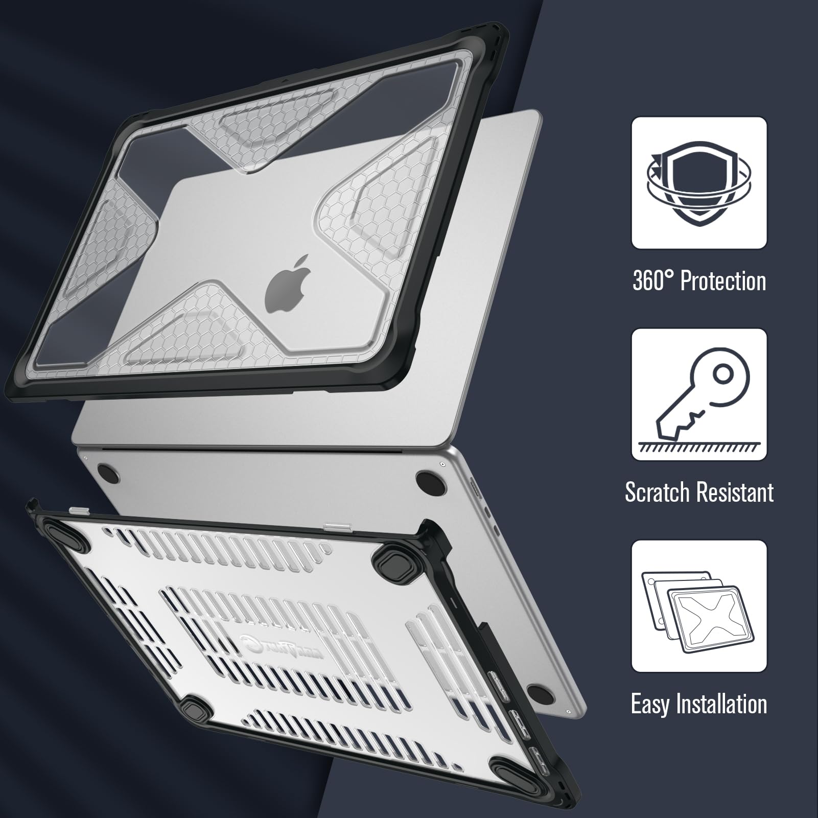 Fintie Case for MacBook Air 15 Inch A3241 A3114 A2941 (2026 2025 2024 2023 Release) - Heavy Duty Rugged Hard Shell Case Cover with TPU Bumper for MacBook Air 15.3" M2 M3 M4 M5 Chip, Clear