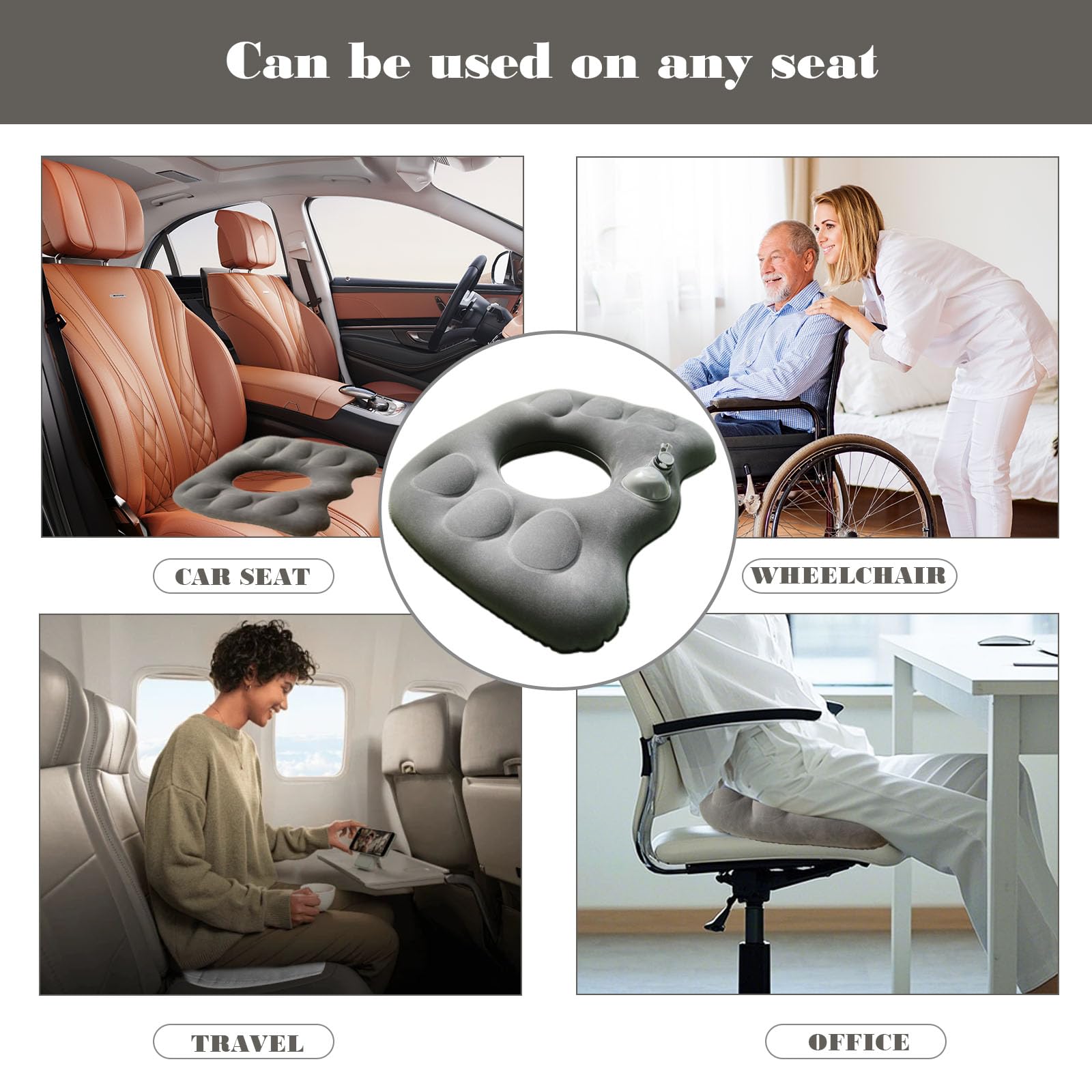 Inflatable Donut Pillow, Multifunctional Seat Cushion, Hemorrhoid Cushion, for Gaming Chair, Pressure Relief, Car Seat, Wheelchair