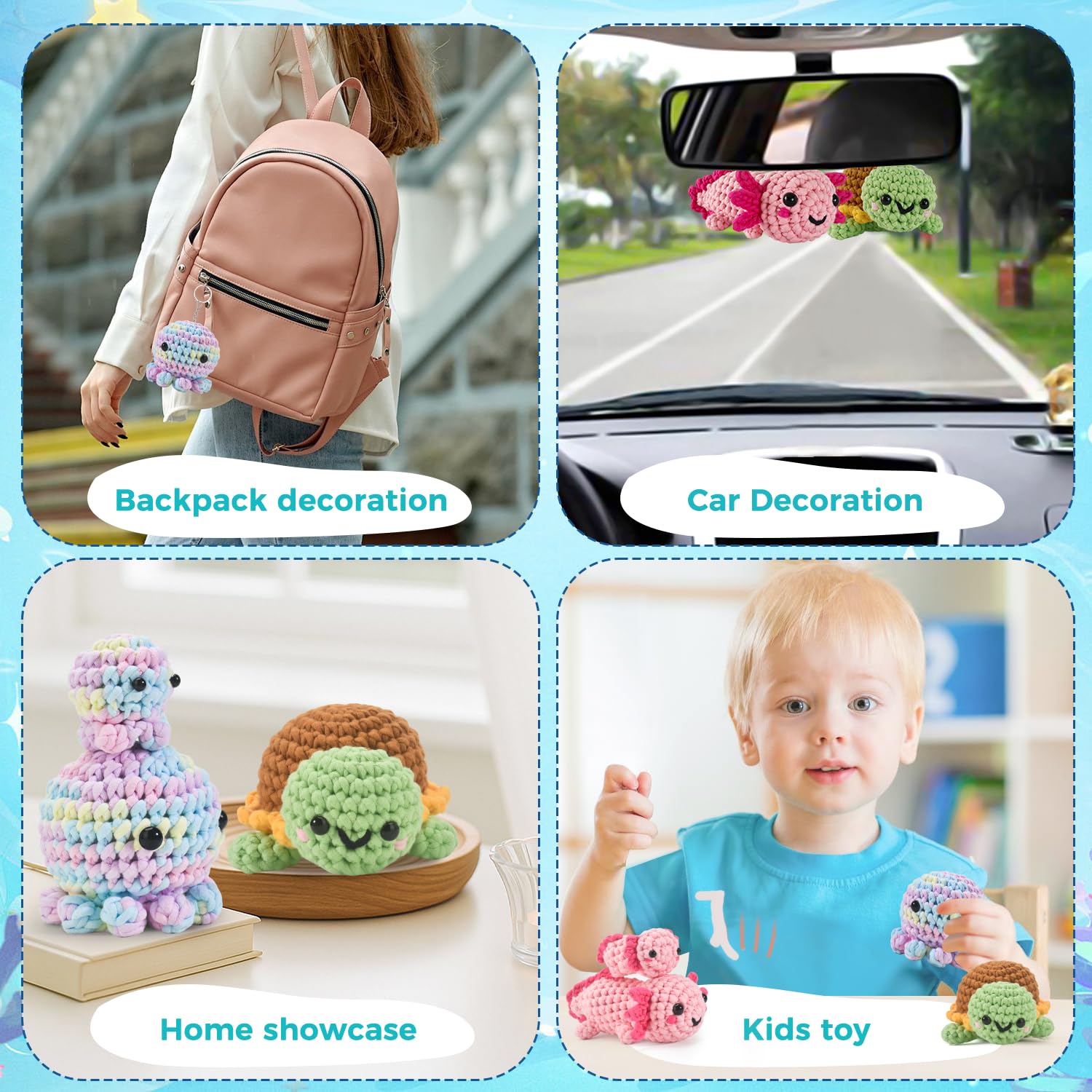 Crochet Kit for Beginners, 5 Pack Amigurumi Beginner Crochet Kit, Crochet Turtle Axolotl Octopus kit Crochet for Beginners, Crochet Animals Knitting Kit with Step-by-Step Video, Crafts for Adults