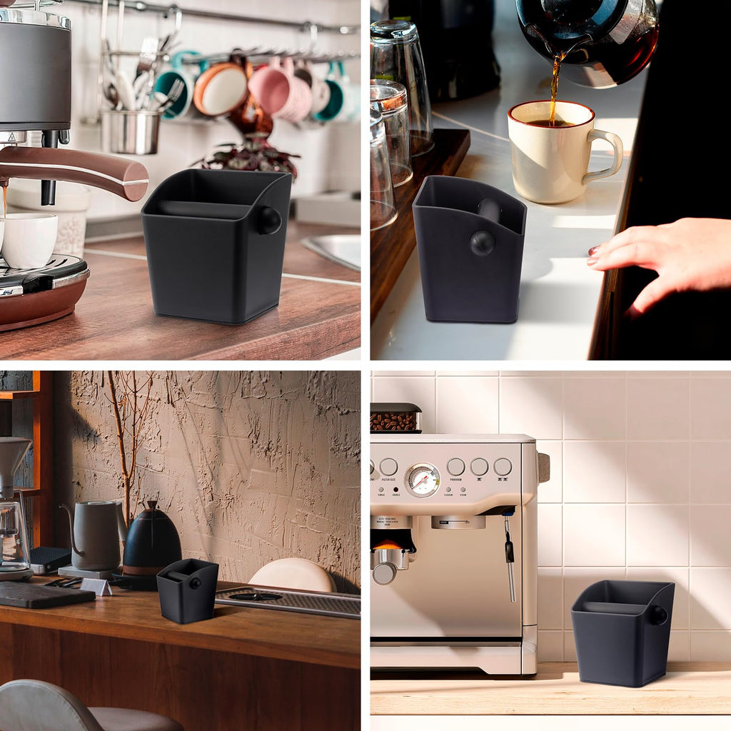 HOMEE Rectangular Espresso Knock Box,Large Capacity & Non-Slip Base Coffee Knock Box,Coffee Grounds Container with Removable Knock Bar,Espresso Accessories for Coffee Bar Kitchen Counter,Black