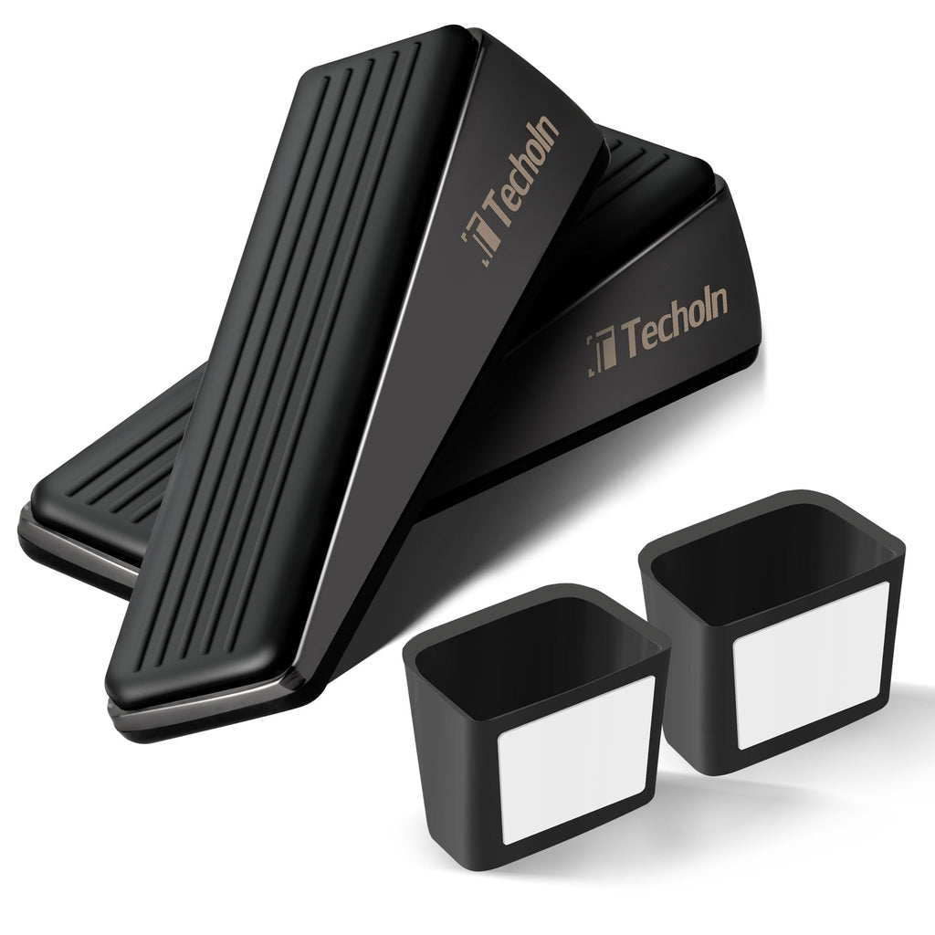 Techoln Door Stoppers, Heavy Duty Door Stop Wedge, Metal Doorstops for All Floor Surfaces (2, Frosted Black)