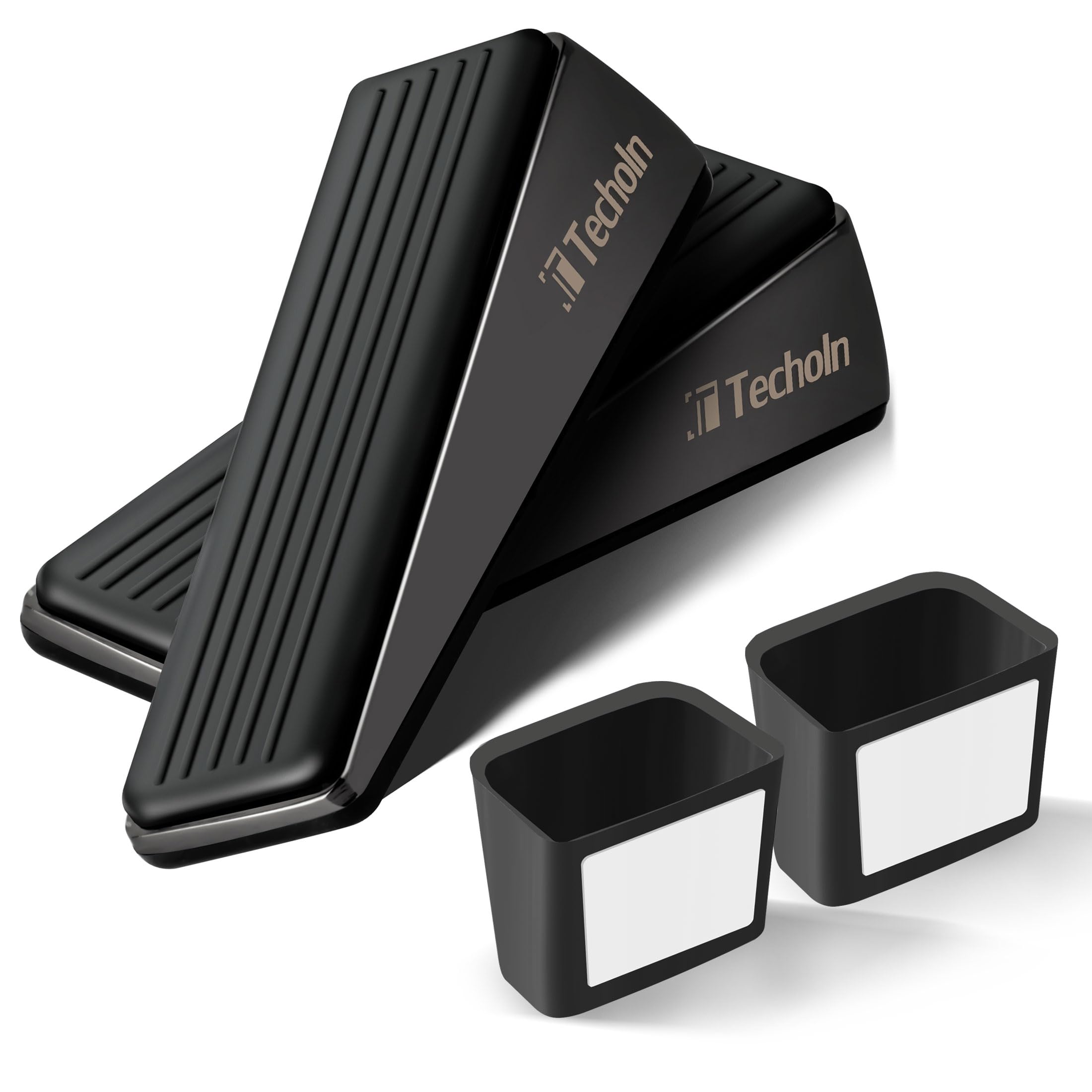 Techoln Door Stoppers, Heavy Duty Door Stop Wedge, Metal Doorstops for All Floor Surfaces (2, Frosted Black)