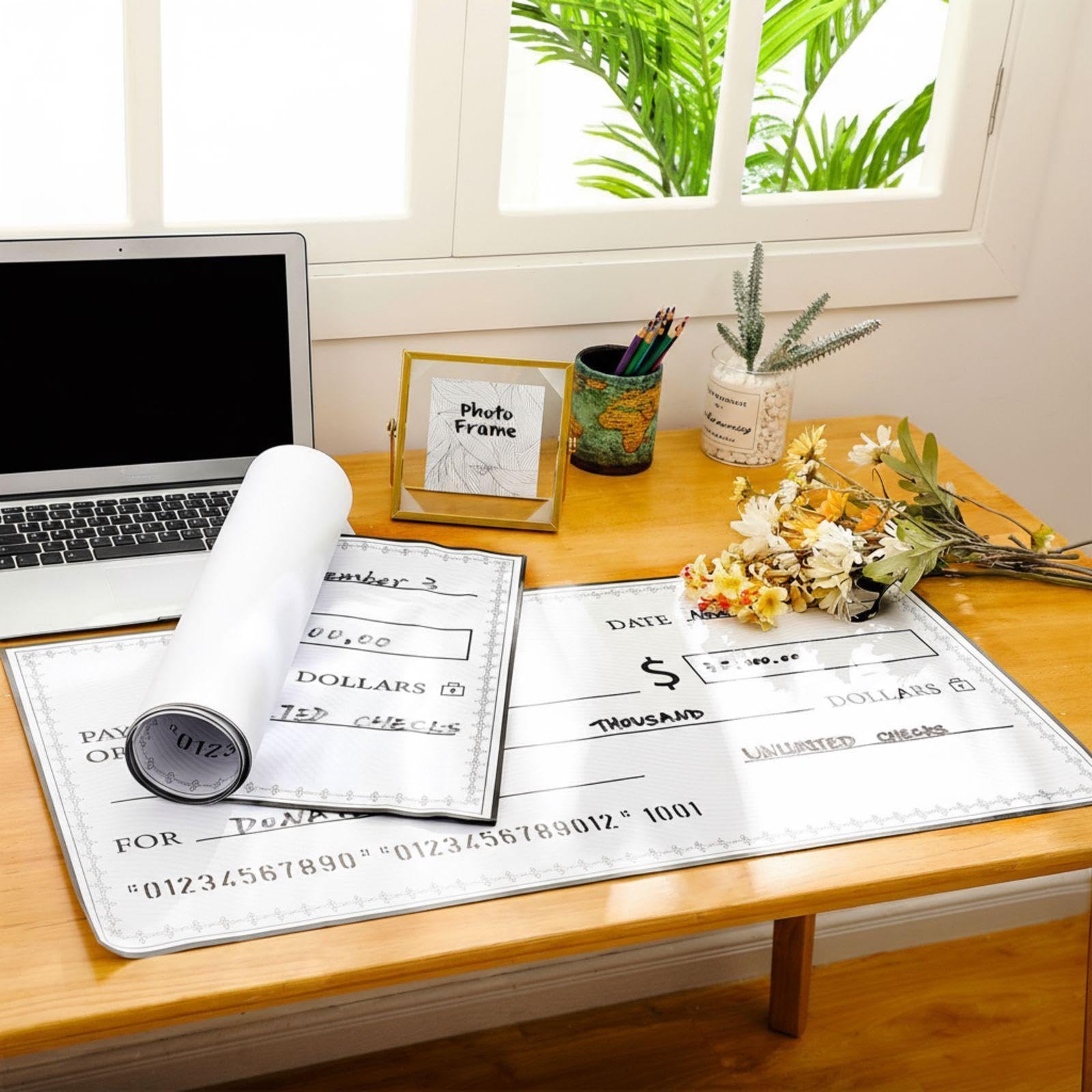 Eersida 6 Pcs Giant Checks 30'' x 16'' Large Blank Fake Big Checks for Presentations Reusable Funny Oversized for School Graduation Donation Awards Fundraisers Charity Business