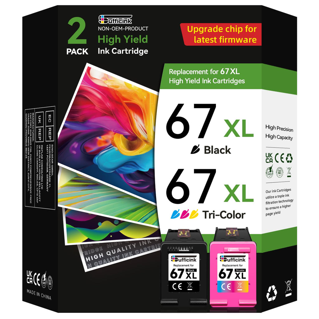 67XL Ink Cartridges Compatible for HP 67 Ink Cartridges Black/Color Combo Pack for Encre 67 Ink fit for DeskJet 2855e 2800e 4155e 2755e 2700 2700e 4100 4255e Envy 6055e 6455e 6000 6400 Printer