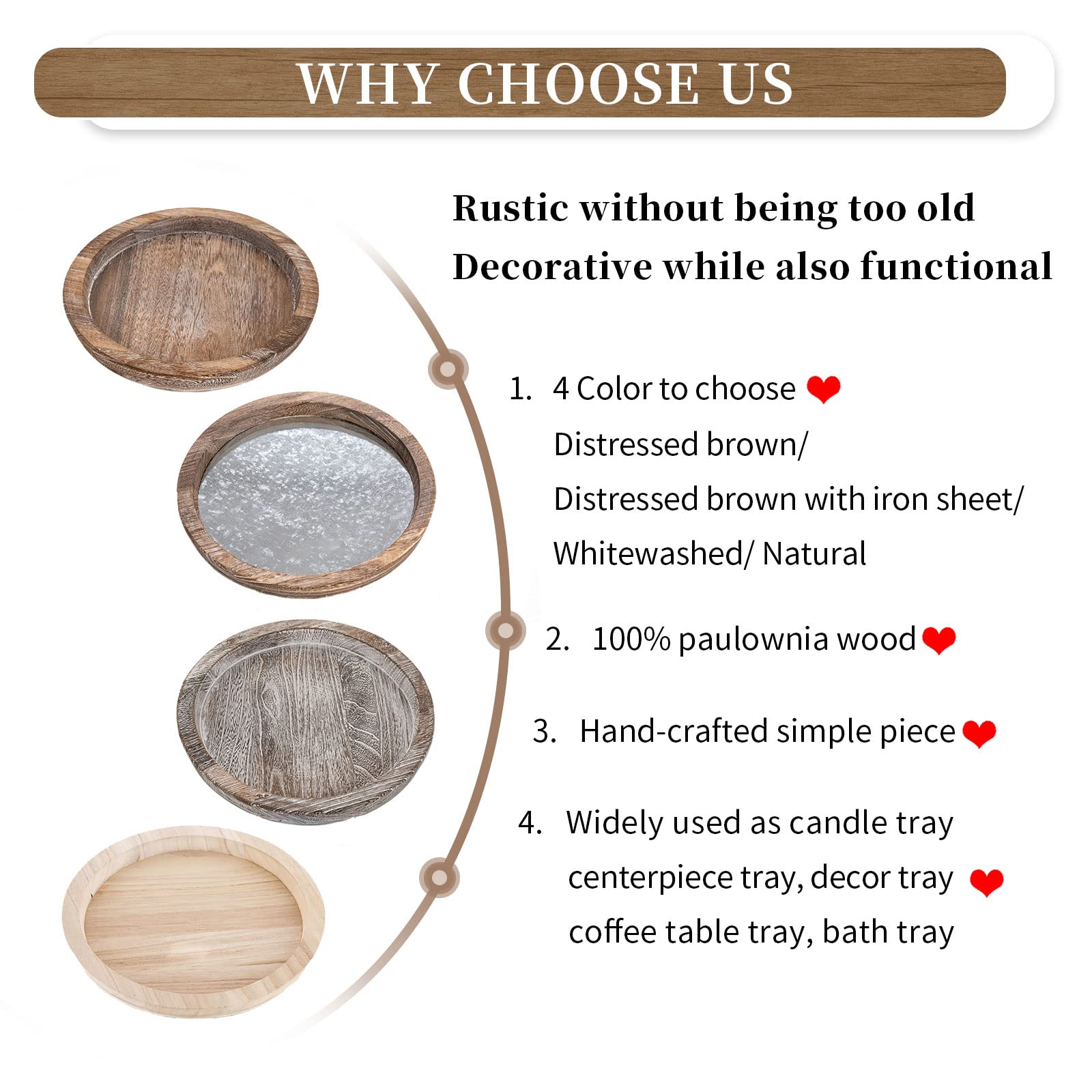 Hanobe Rustic Wooden Serving Tray: Round Wood Butler Decorative Tray Vintage Centerpiece Candle Holder Trays Farmhouse Ottoman Tray for Kitchen Countertop Home Decor for Coffee Table