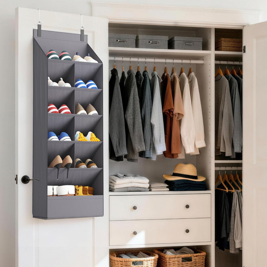 Lifewit Over The Door Shoe Organizers, Hanging Shoe Rack with 11 Large Pockets, 5 Layers Shoe Holder for Closet Door Storage Includes Boots, Toys, Water Bottles, Daily Necessities, 1 Pack, Grey