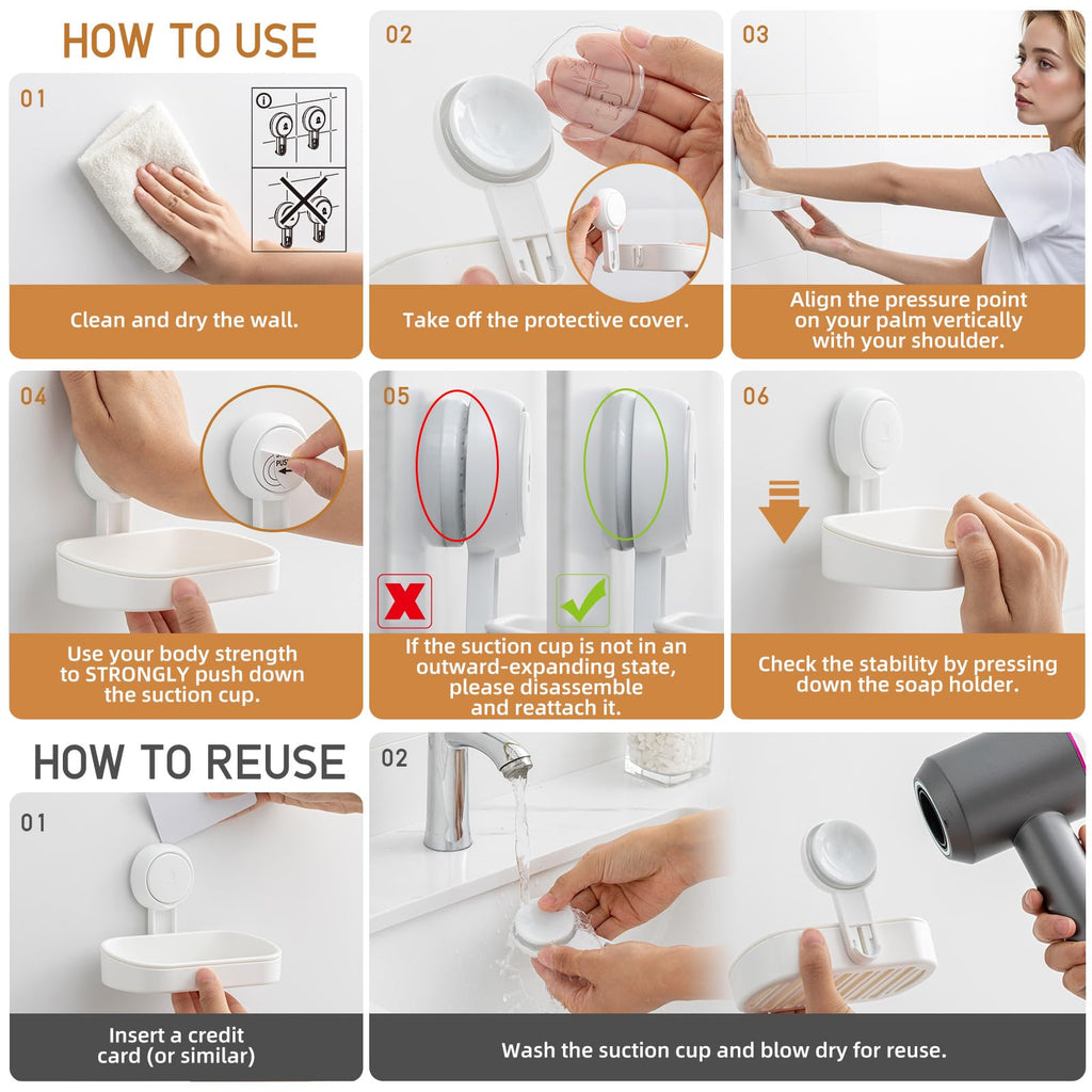 LEVERLOC Suction Cup Bar Soap Holder for Shower, Soap Dish for Bathroom Bathtub Wall, Wall Mounted NO-Drilling, Plastic Self Draining, Removable