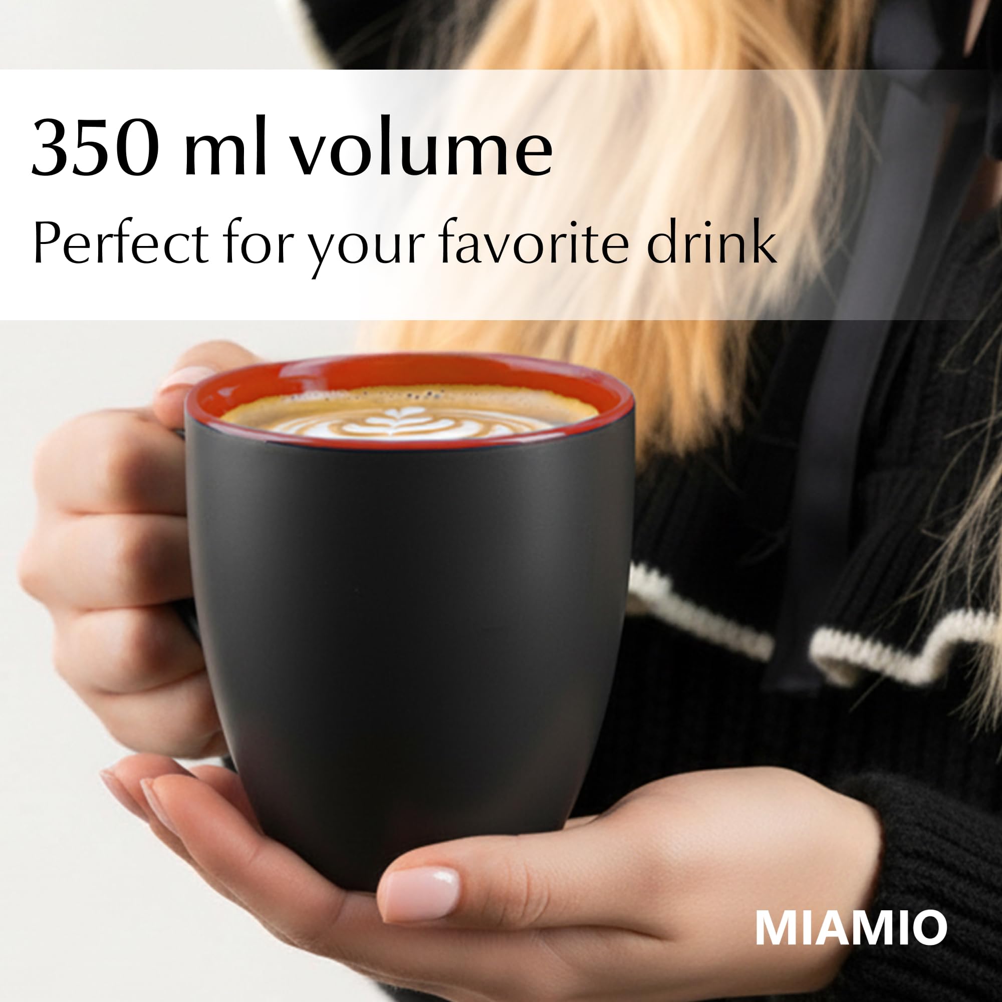 MIAMIO - 6 x 350 ml Stoneware Coffee Mug/Cup Set - Le Papillon Collection (Black-Colorful)
