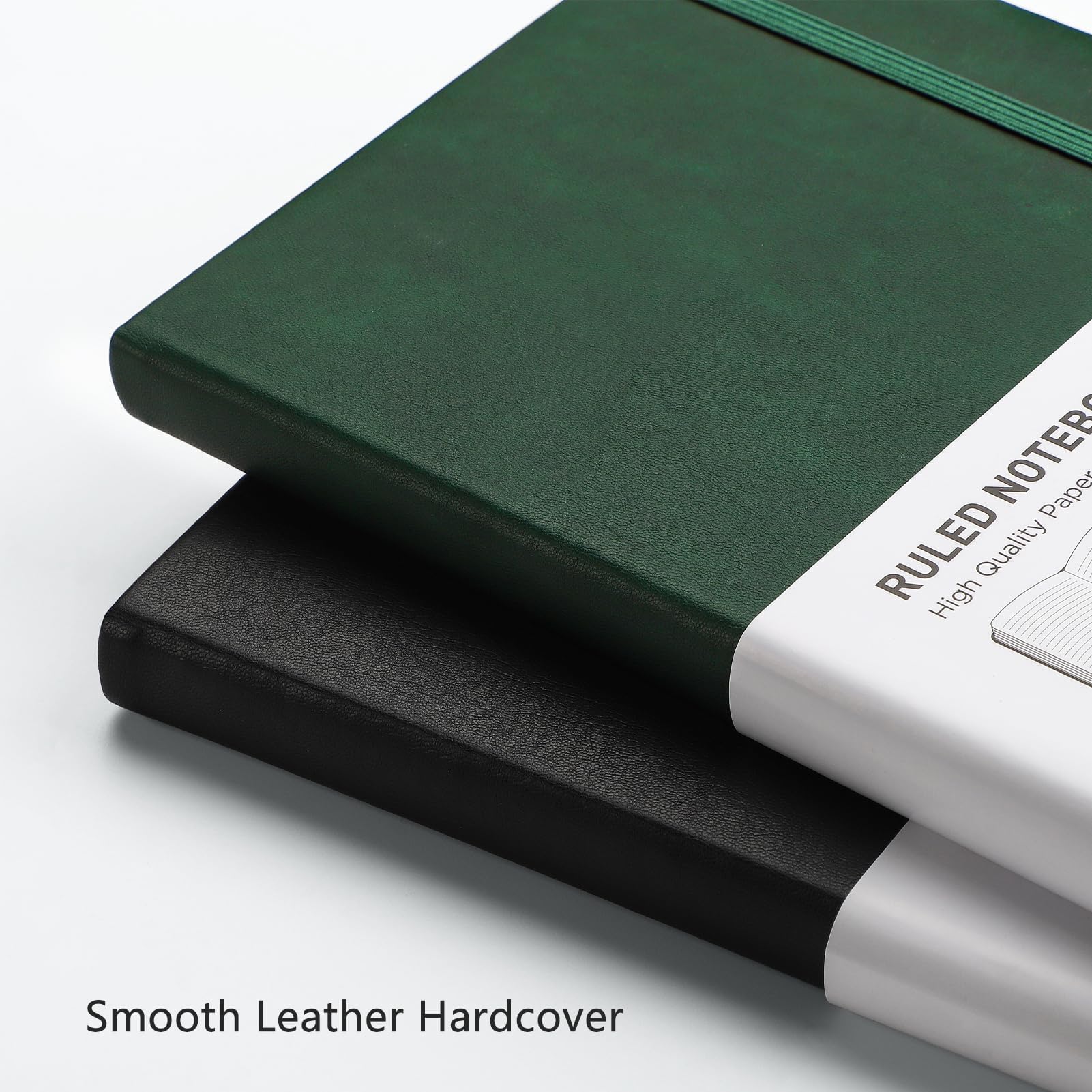RETTACY Lined Journal Notebook, 2-Pack, 192 Numbered Pages per Pack, A5 Medium Size (14.5 × 21 cm), for Men & Women, Writing, Work, Leather Hardcover, 100 GSM Thick Paper (Black & Green)