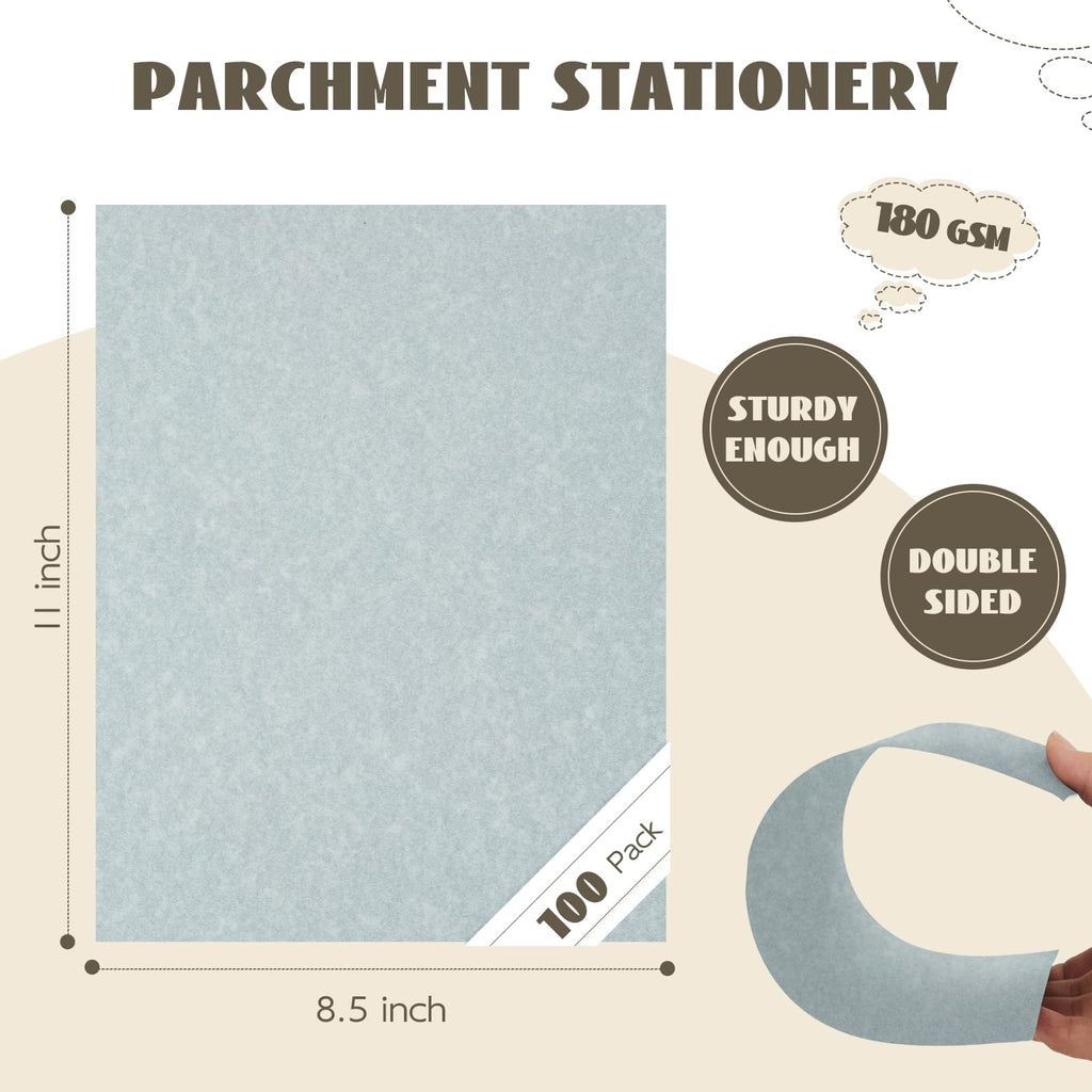 Goefun 100 Sheets Blue Parchment Cardstock, 65lb Cover (180 GSM) Light Blue Parchment Paper Sheets, Bluestone Blank Certificate Paper 8.5 x 11 for Printing, Invitations, Crafts, Business Cards