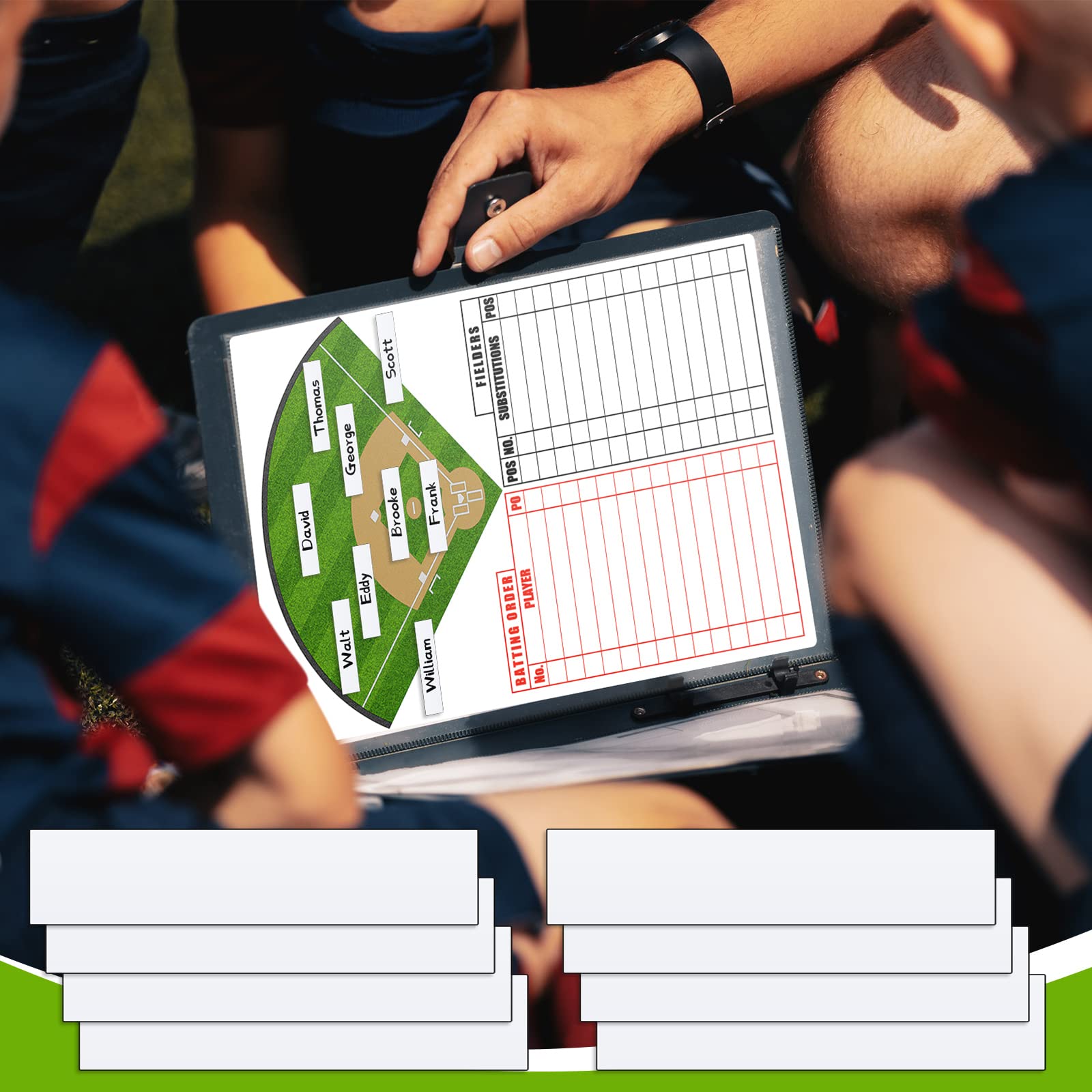 Deekin 60 Pack 2.36 x 0.51 Inches Magnetic Baseball Lineup Board Tabs White Magnetic Dry Erase Labels Write Wipe Magnet Strip for Dugout Name Tags Softball Line up Board Clipboard Calendar Home Office