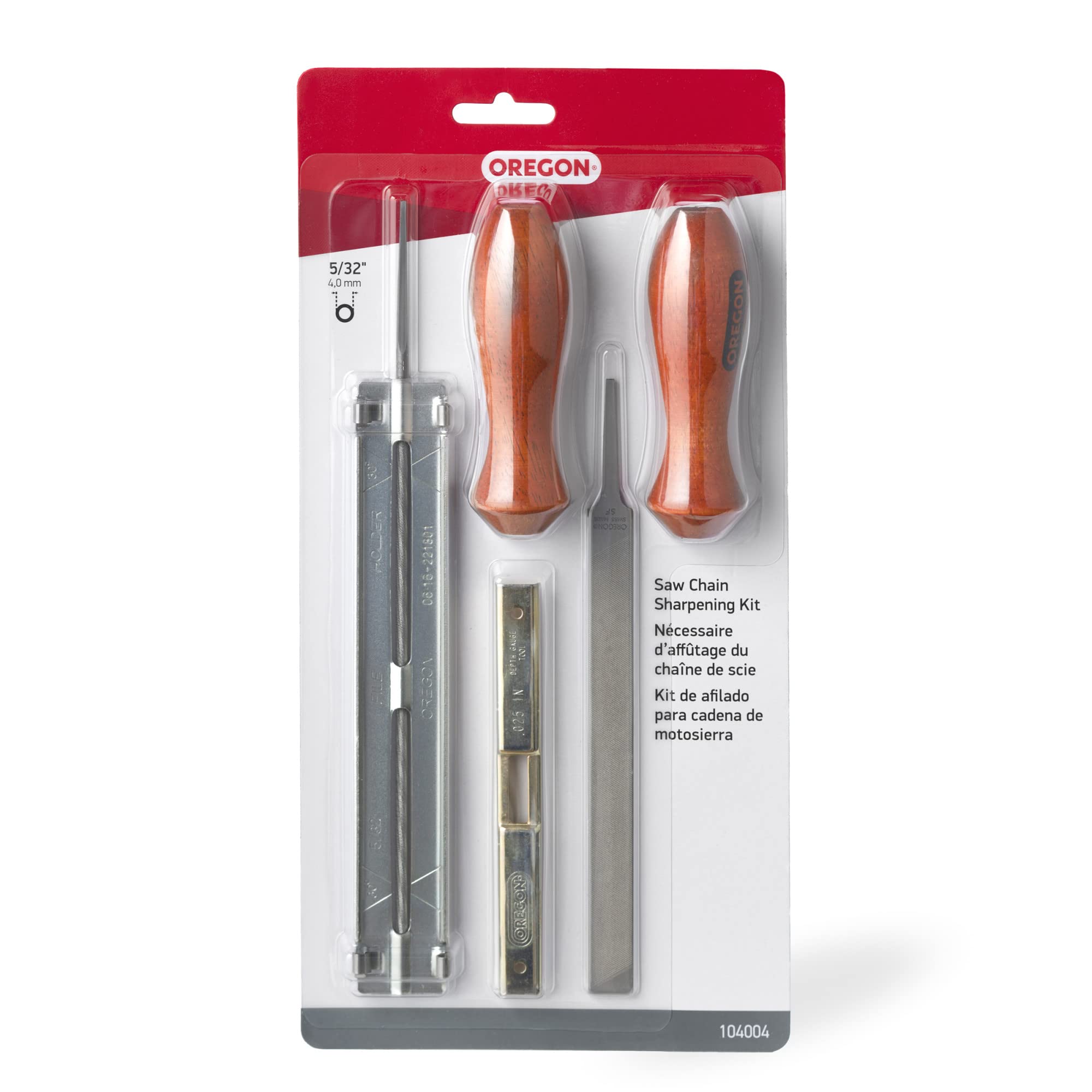Oregon 5/32 in. Saw Chain Sharpening Kit with File Guide, 2 Wooden Handles, Round File and Flat File, .025 in. D Gauge Tool