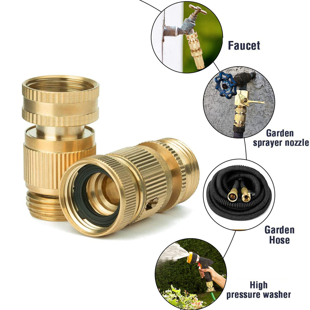 Garden Hose Quick Connectors, Solid Brass 3/4 inch GHT Thread Easy Connect Fittings No-Leak Water Hose Male Female Value Pack (5 Set) with 10pcs Extra Rubber