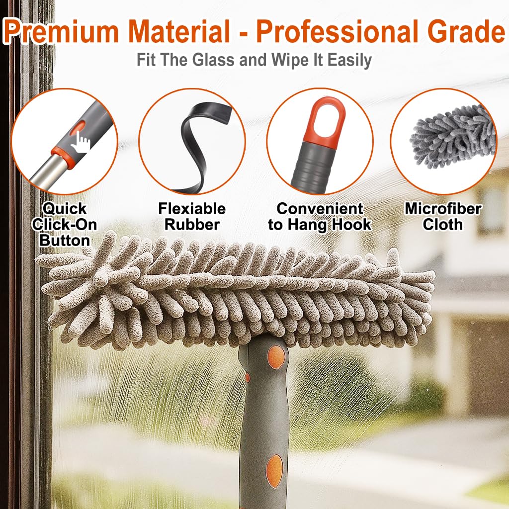Window Cleaning Tools Window Squeegee: with Extendable Pole 72 Inch - Microfiber Scrubber - for Indoor & Outdoor Glass, Car,High Windows