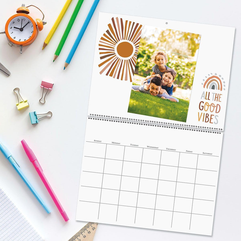 Blank Scrapbook Wall Calendar, Undated, 12-Inch x 9-Inch Size Closed, 18-Inch Size Open, Large Bookstore-Quality, DIY Spiral-Bound Hanging Monthly Calendar for Kitchen & Office, by Current