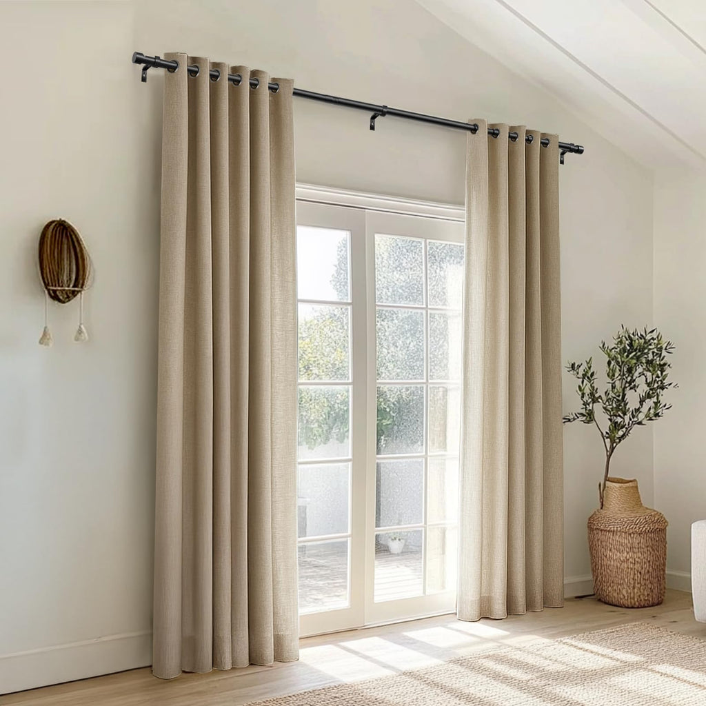 Zeerobee Curtain Rods for Windows 48 to 84, 1 Inch Black Heavy Duty Drapery Rods with Adjustable Length, Outdoor Modern Curtain Pole with Simple End Caps, 32"-86", Black