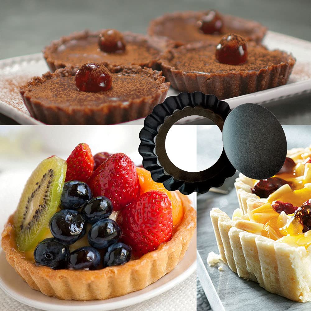 DATANYA 8 Pack Mini Tart Pans 4 Inch with Removable Bottom Round Nonstick Quiche Pan, Heavy Duty Fluted Side for Pies, Mousse Cakes, Dessert Baking