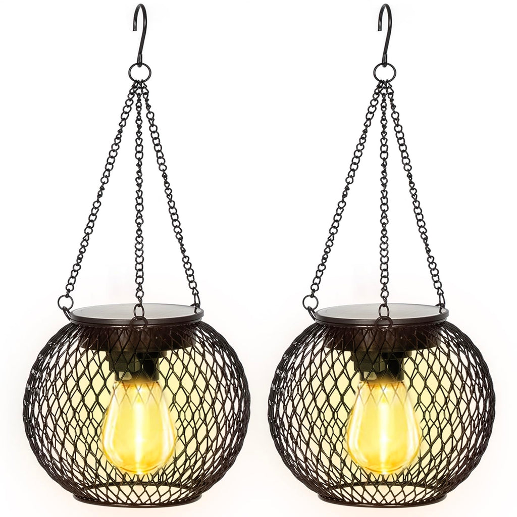 SyouHome Solar Lanterns Outdoor, 2 Pack Brighter Metal Solar Hanging Lanterns, IP65 Waterproof Solar Lights Outdoor, Gardening Gifts & Decor for Garden Yard Patio Pathway