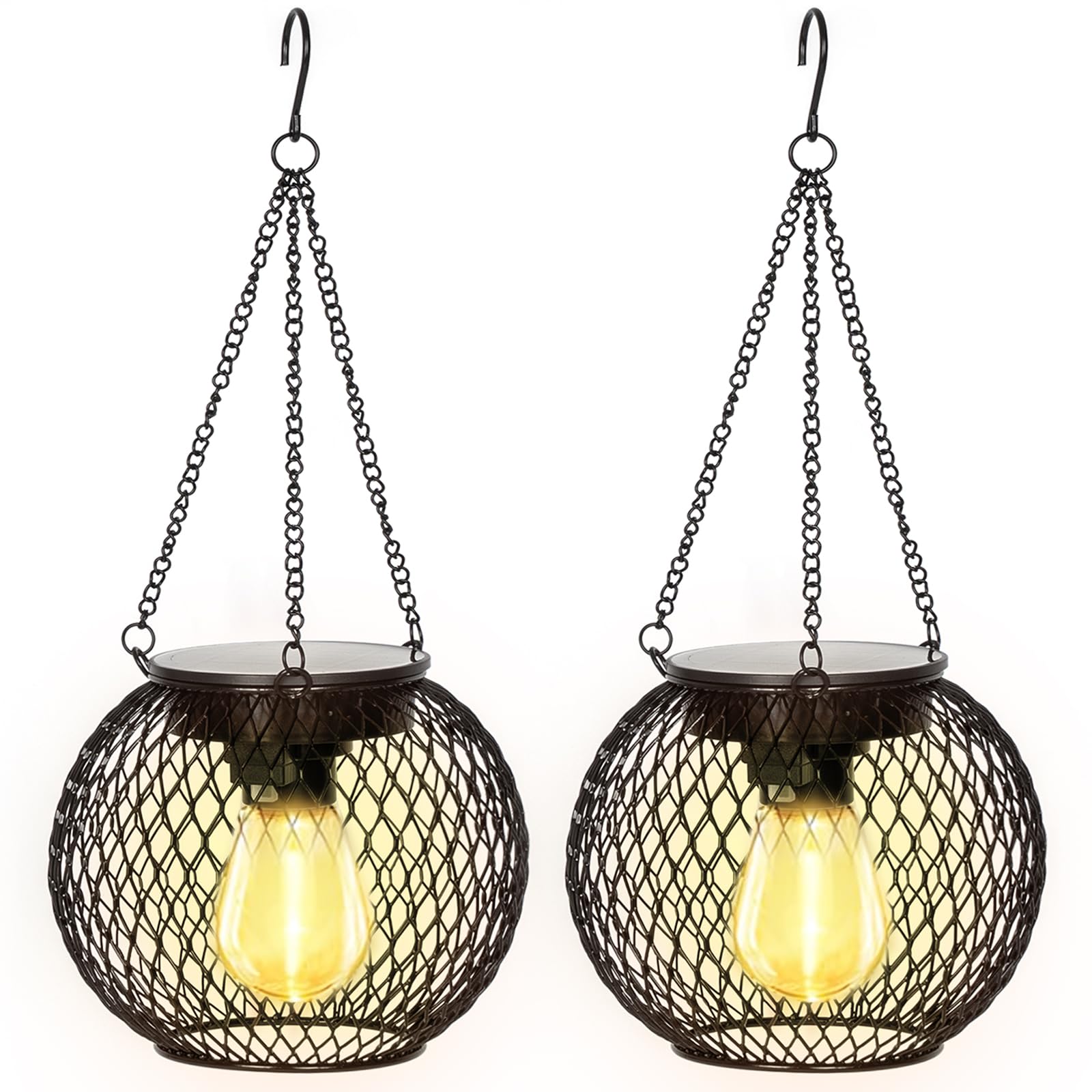 SyouHome Solar Lanterns Outdoor, 2 Pack Brighter Metal Solar Hanging Lanterns, IP65 Waterproof Solar Lights Outdoor, Gardening Gifts & Decor for Garden Yard Patio Pathway