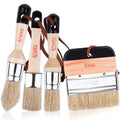 eZAKKA Natural Bristles Wax & Chalk Paint Brush 4-Pack, 1.2‘’, 3.9'' Round & Flat Chip Paint Brushes Set for Furniture Walls Ceilings, 3-Small & 1-Large Paintbrushes for Stain Milk Paint