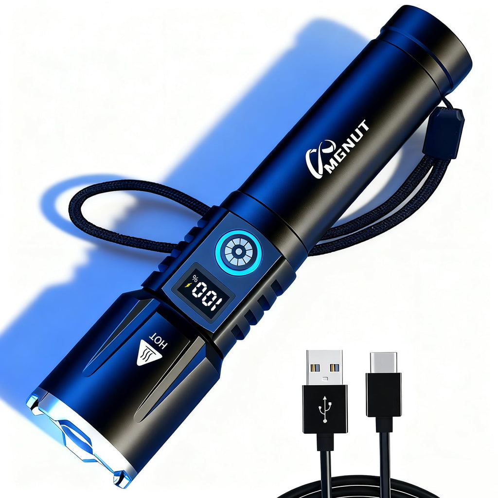 MGNUT [Upgraded Light Source] LED Flashlight Rechargeable, [Super N53 Magnets] Alloy Lightweight 990000 High Lumens White Laser Flashlights, 30W Super Bright Torch with Magnetic, Adjustable Focus