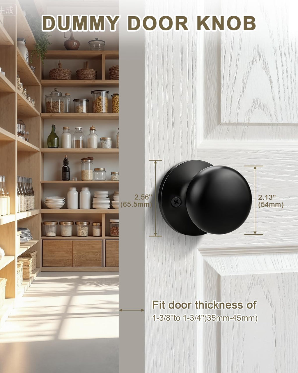 GOBEKOR 2 Pack Black Dummy Door Knobs Interior Matte Black Single Dummy Door Knob for Closet Round Dummy Knobs for French Doors Single Side Knob