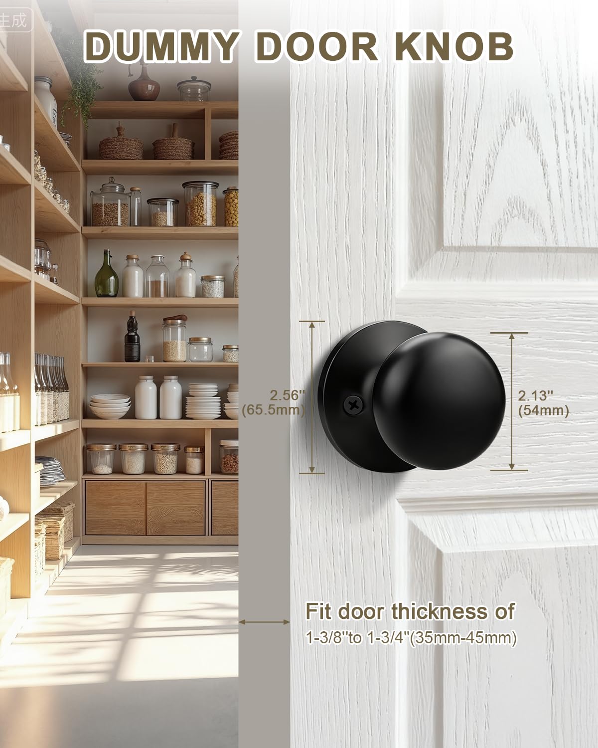 GOBEKOR 2 Pack Black Dummy Door Knobs Interior Matte Black Single Dummy Door Knob for Closet Round Dummy Knobs for French Doors Single Side Knob