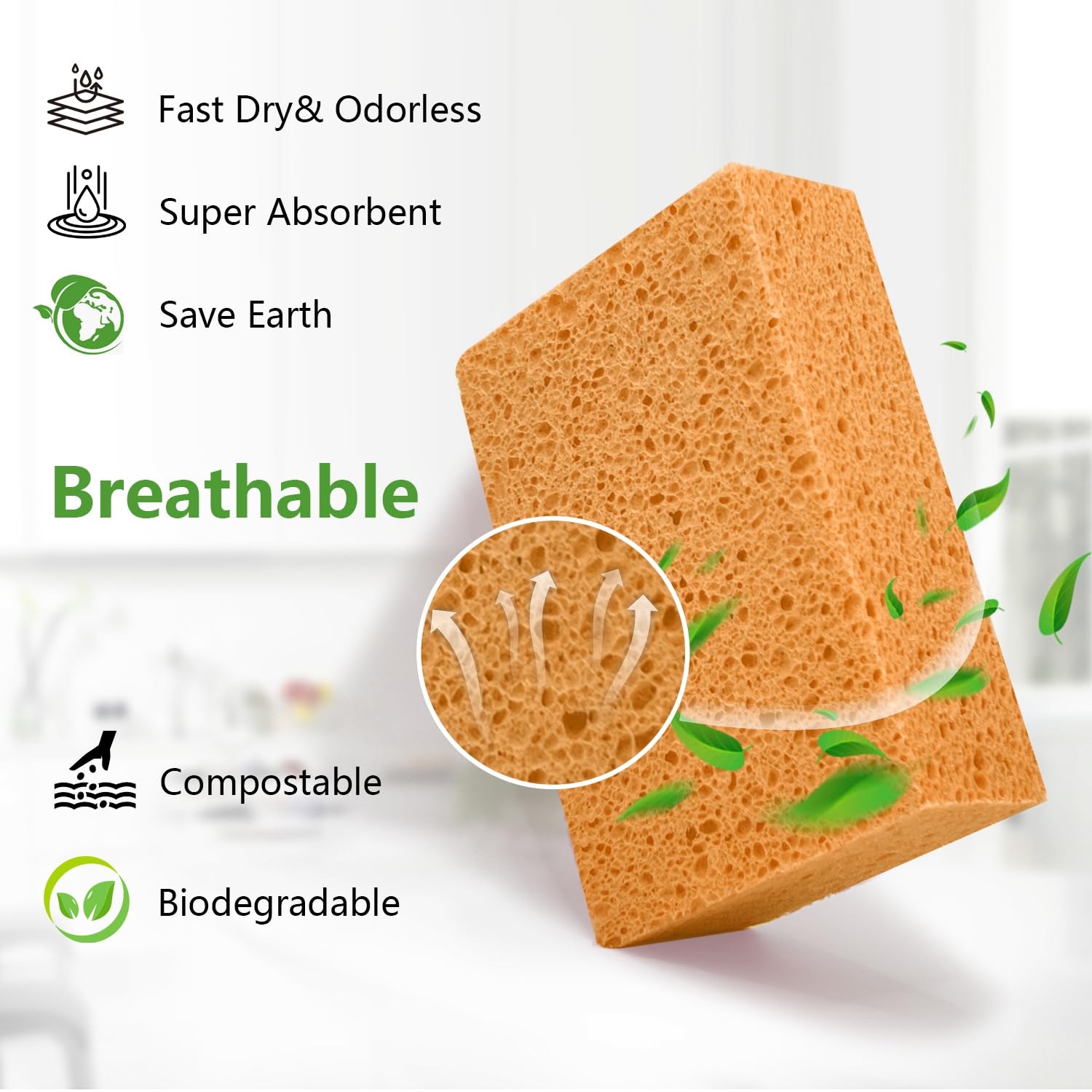 Wash Sponges, 3 Pack Extra Thick Large Cleaning Sponge Multi-Purpose for Bathroom Kitchen Household Bike Boat Car, Large Size Sponges 4'' X 6'' X 2" (Yellow)