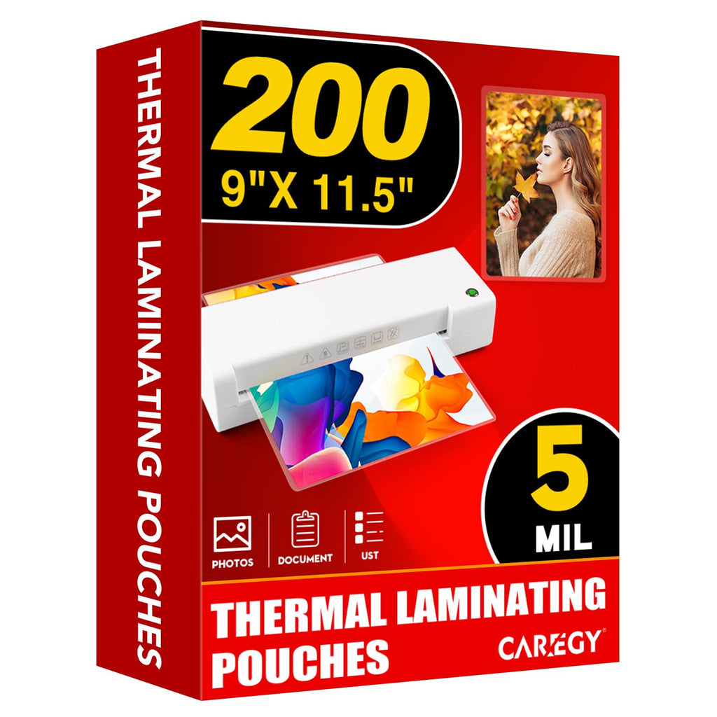 CAREGY 5 Mil Thermal Laminating Pouches (200 Pack) - 9x11.5 Inch Laminating Sheets for 8.5x11 Documents, Clear,Office & School Laminator Supplies