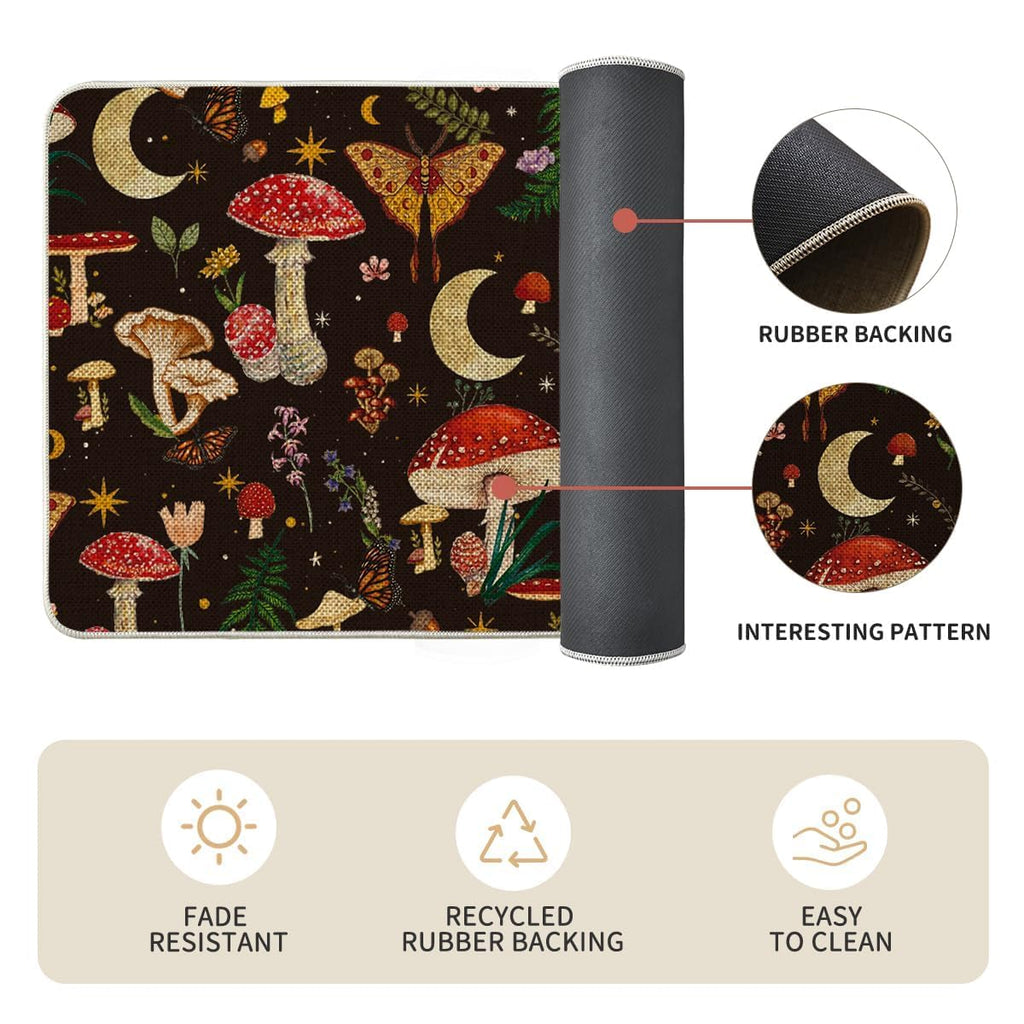 Artoid Mode Black Mushrooms Butterfly Spring Kitchen Mats Set of 2, Home Decor Low-Profile Kitchen Rugs for Floor - 17x29 and 17x47 Inch