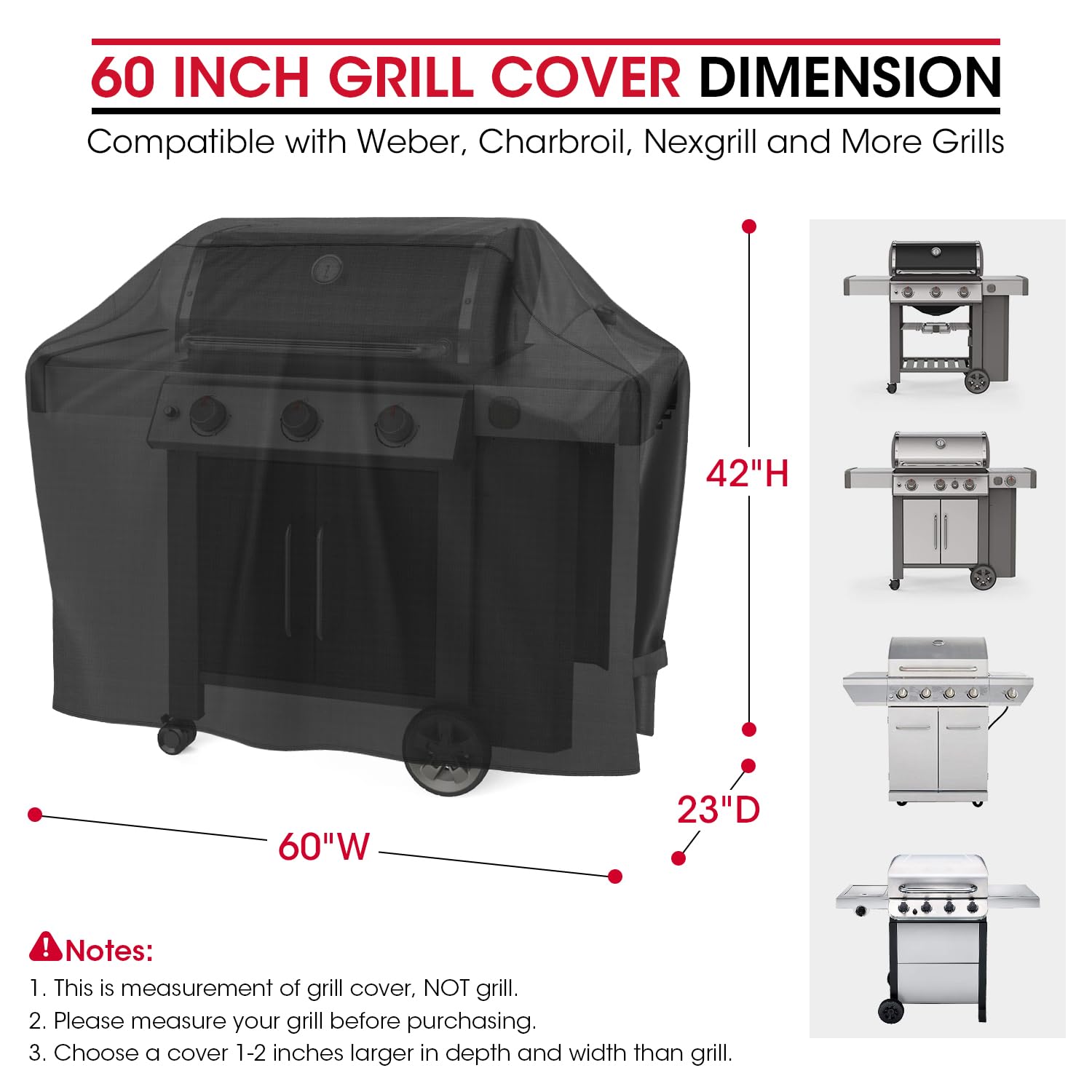 Unicook 60 Inch BBQ Cover for Outdoor Grill, Unique UV Resistant Waterproof Vinyl with Polyester Lining, Durable BBQ Grill Cover for Weber Char-Broil Nexgrill and More Grills, Basic Version