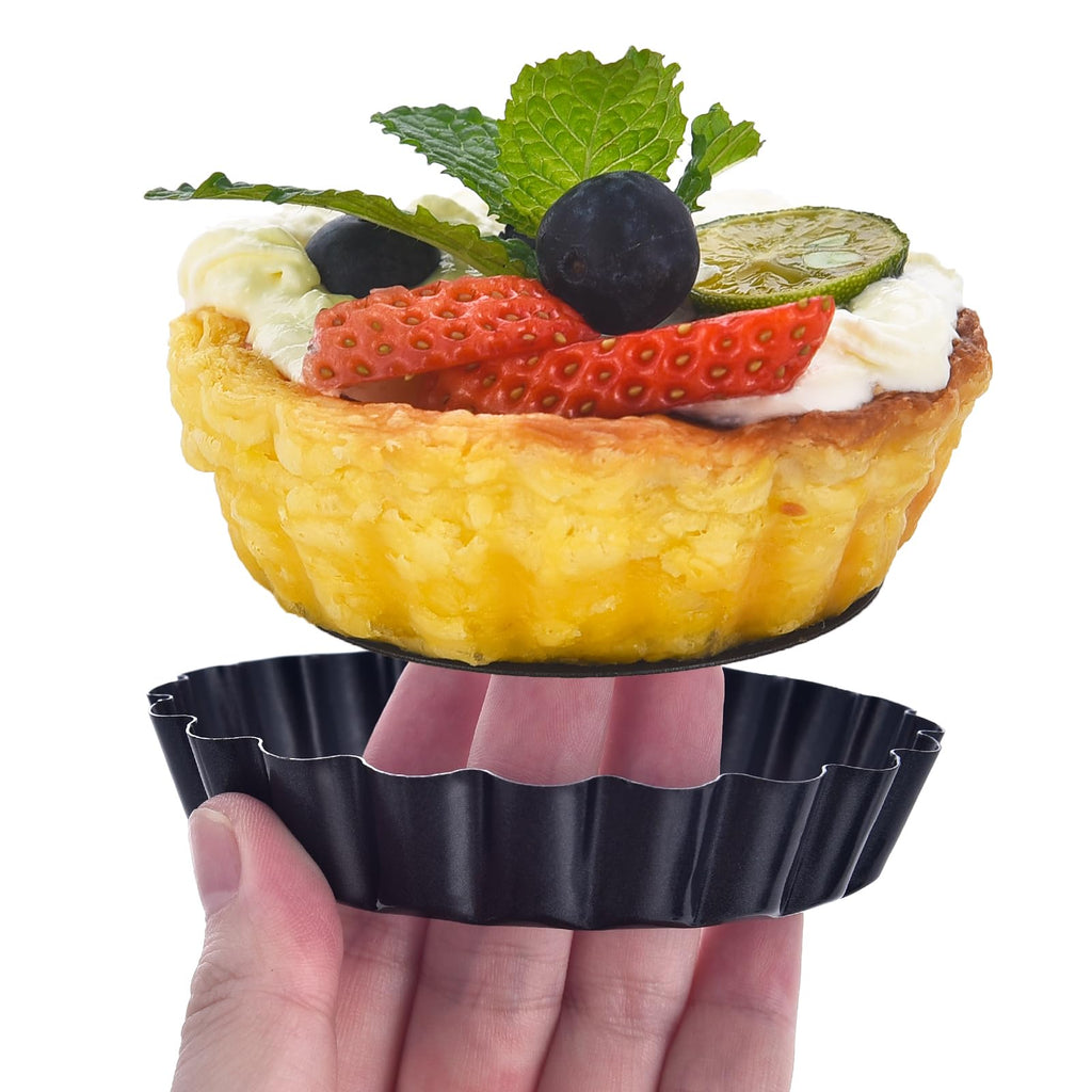 DATANYA 8 Pack Mini Tart Pans 4 Inch with Removable Bottom Round Nonstick Quiche Pan, Heavy Duty Fluted Side for Pies, Mousse Cakes, Dessert Baking