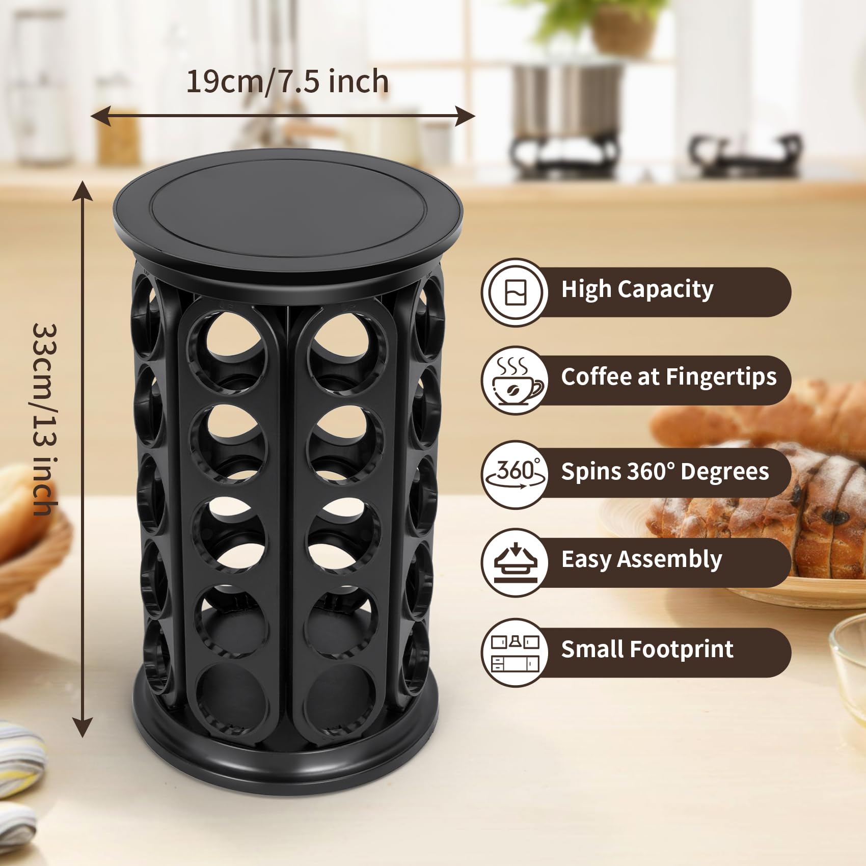 SAVORLIVING Coffee Pod Carousel Compatible with K-Cup Pods, K Cup Holder Holds 40 Coffee Capsule, New Modern Design for Kitchen Office Countertop or Coffees Station Organizer, Detachable (Black)