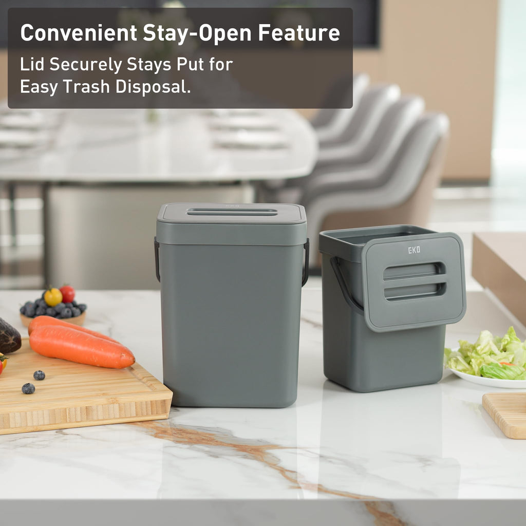 EKO Puro Wall-Mounted Trash Can with Lid, 1.32 Gal / 5L Hanging Trash Can, Small Kitchen Compost Bin for Counter Top, Mini Food Waste Bin (Grey)