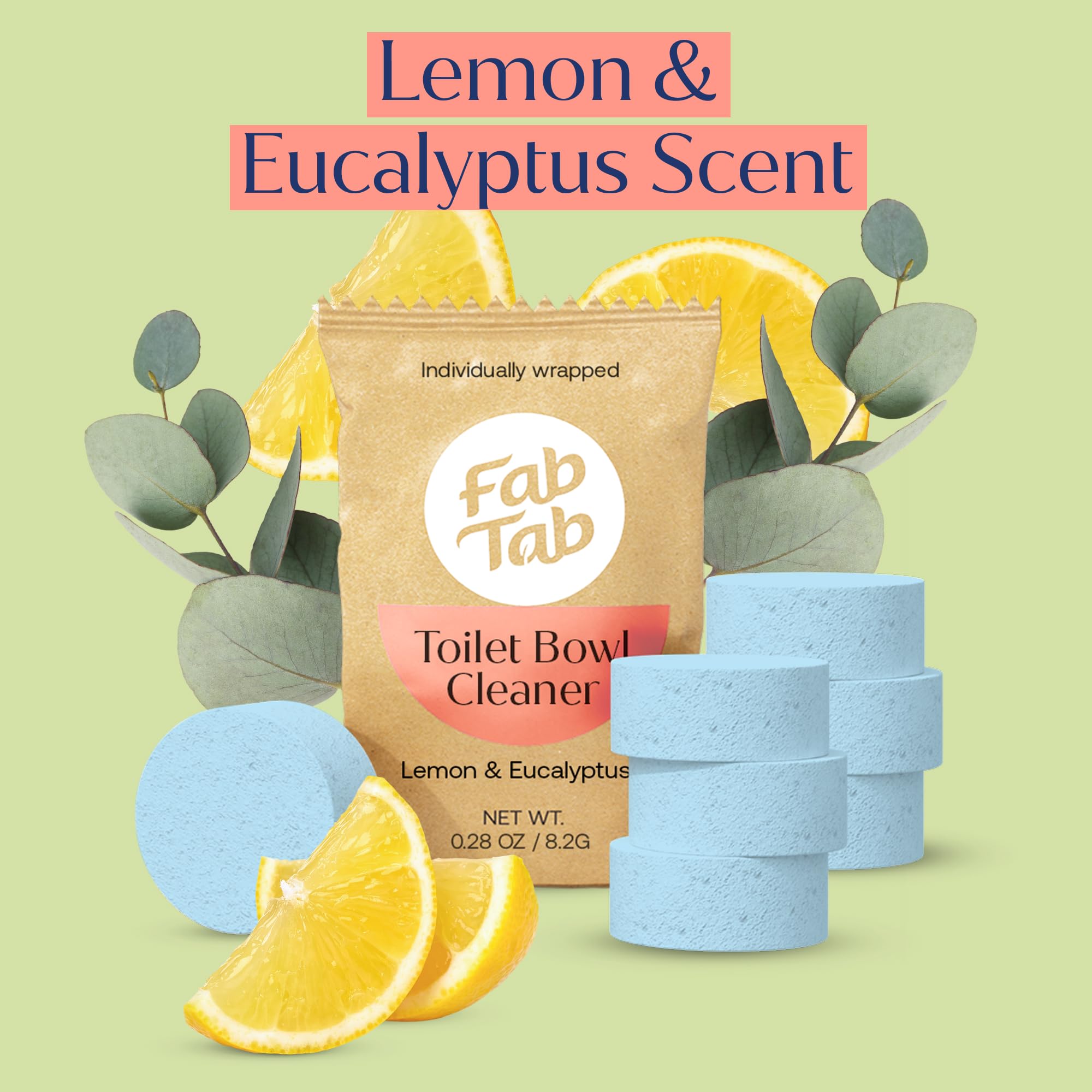 FabTab Toilet Bowl Cleaning Tablets, Lemon & Eucalyptus Scent, 12 Count