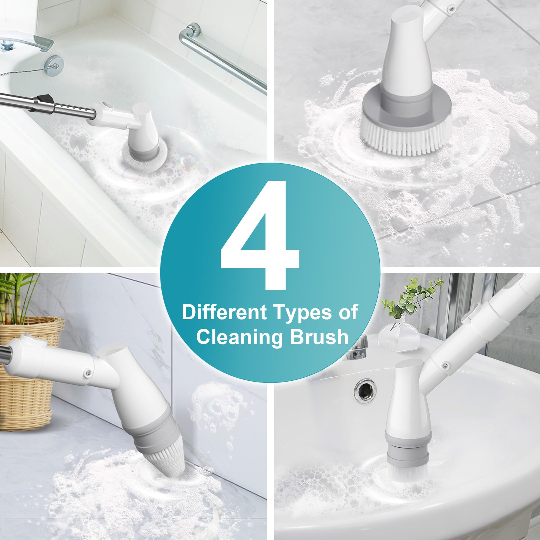 Ultrean Grout Cleaner Brush, Cordless Electric Spin Scrubber with 4 Replaceable Brush Heads Adjustable Extension Handle, 2 Speed Shower Scrubber for Cleaning Bathroom, Tile, Floor, Tub