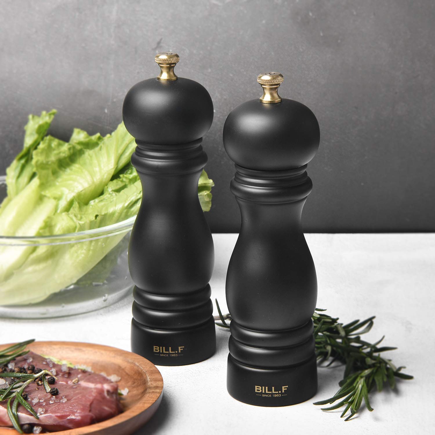 BILL.F Salt and Pepper Grinder Pepper Mill Grinder Pepper Grinders Salt Mill Set of 2 with Adjustable Ceramic Rotor 7 Inch