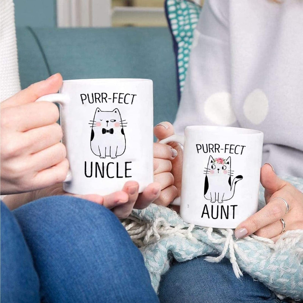 Purr-fect Aunt & Uncle Coffee Mugs - Pregnancy Announcement & Couple Gift for Uncle & Aunt - Perfect for Birthday, Christmas & Anniversary