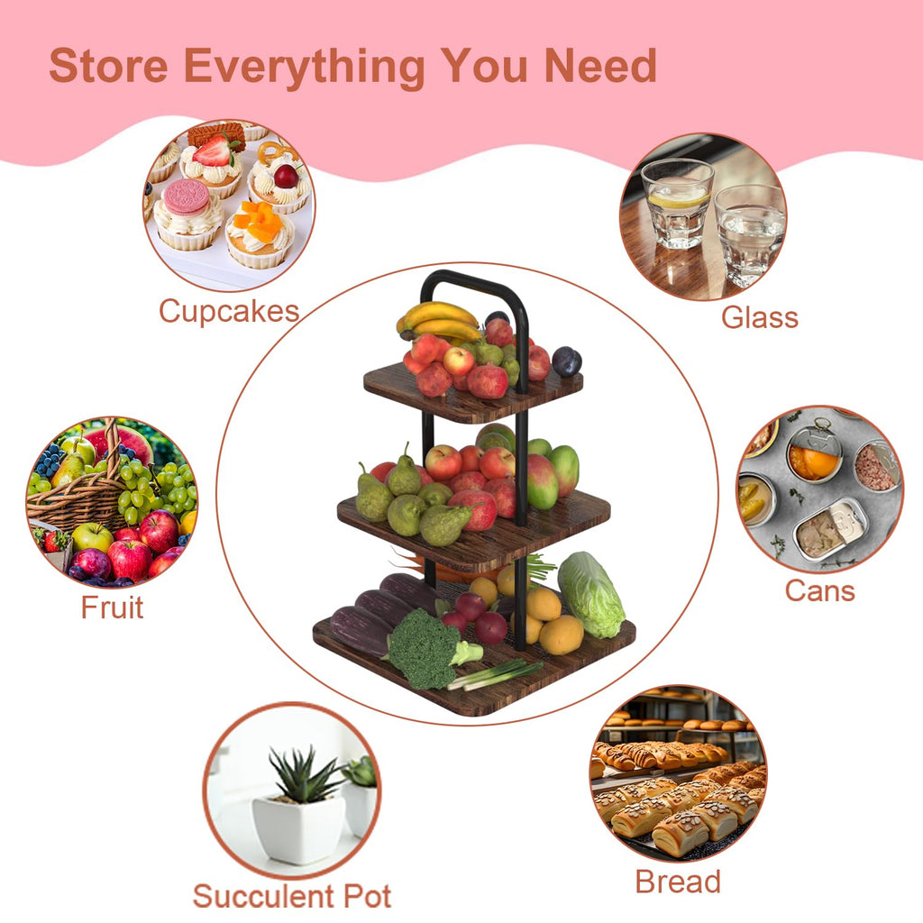VyGrow 3-Tier Cupcake Stand Wood & Metal Tower Display Premium Holder Dessert Tree Tower for Birthday Cady Bar Decor Weddings, Party Serving Tray, Square Display