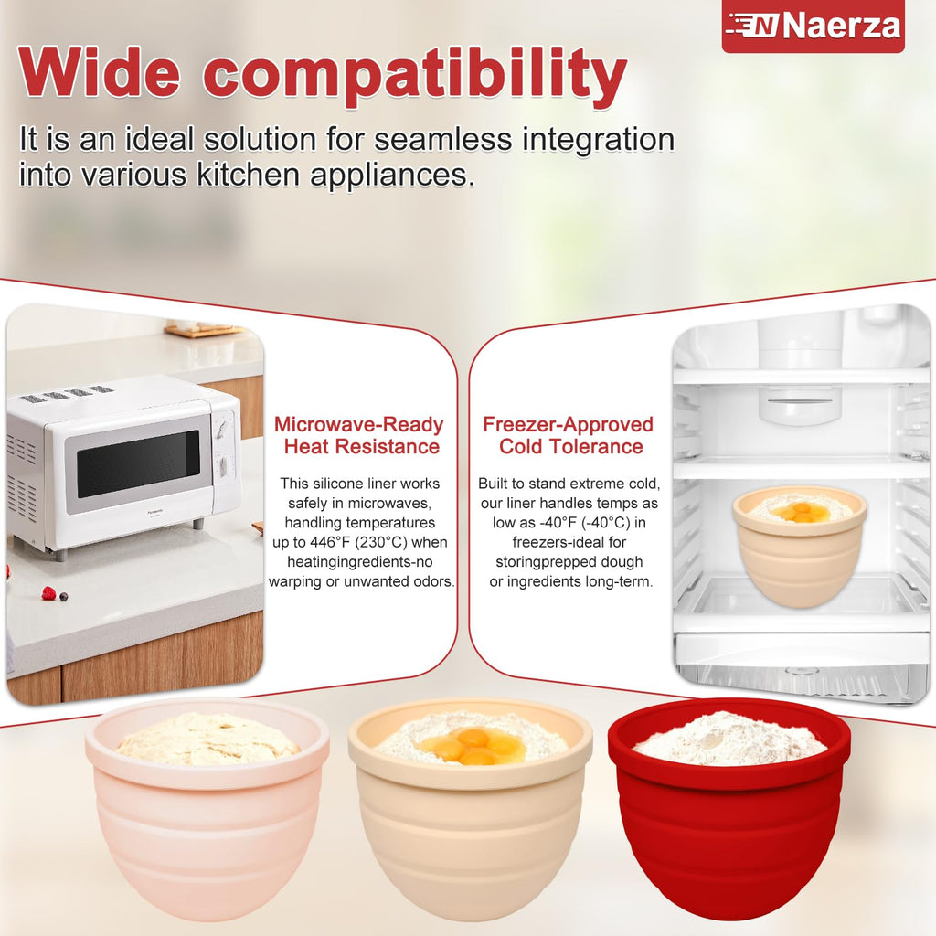 Naerza Silicone Bowl Liners Insert for Kitchen Aid Mixer 5 Qt,for KitchenAid Mixer Attachments and Accessories, Silicone Bowl Insert for Tilt-Head & Bowl-Lift Stand Mixers (Beige+Pink)