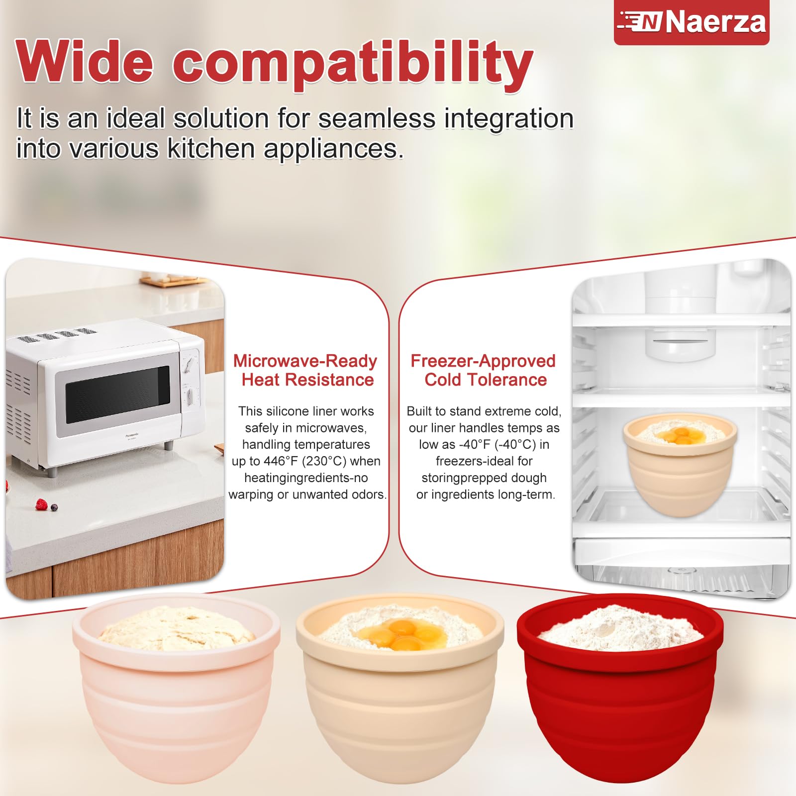 Naerza Silicone Bowl Liners Insert for Kitchen Aid Mixer 5 Qt,for KitchenAid Mixer Attachments and Accessories, Silicone Bowl Insert for Tilt-Head & Bowl-Lift Stand Mixers (Beige+Pink)